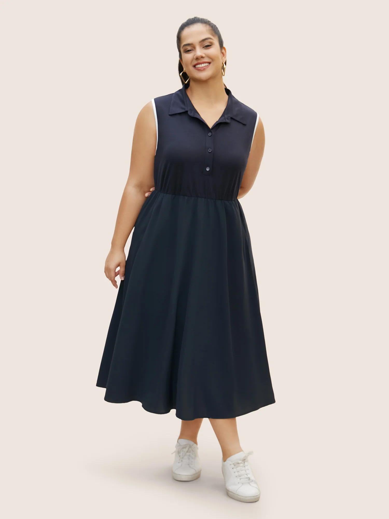 Shirt Collar Contrast Trim Button Up Dress - Image 3