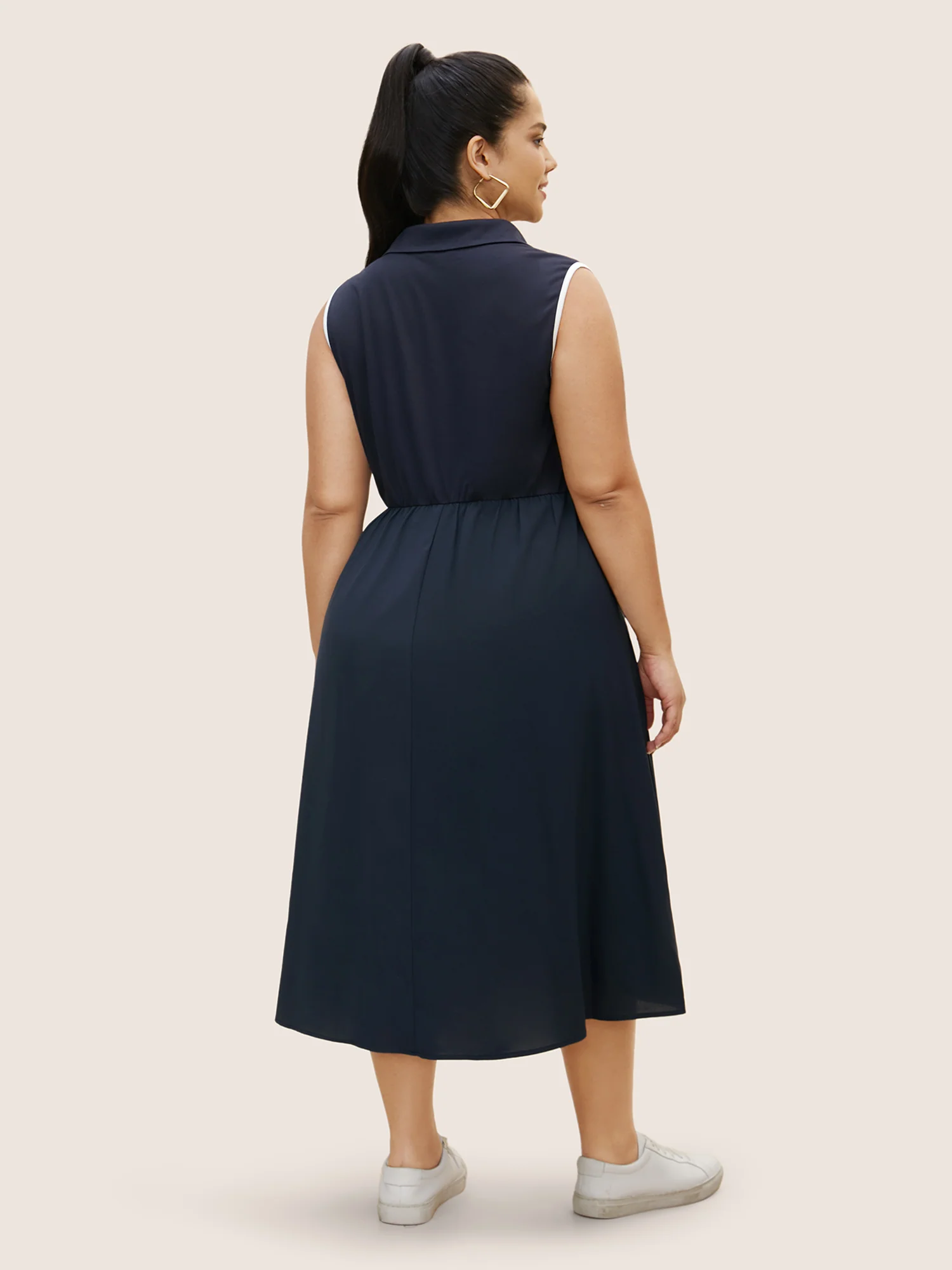 Shirt Collar Contrast Trim Button Up Dress - Image 4