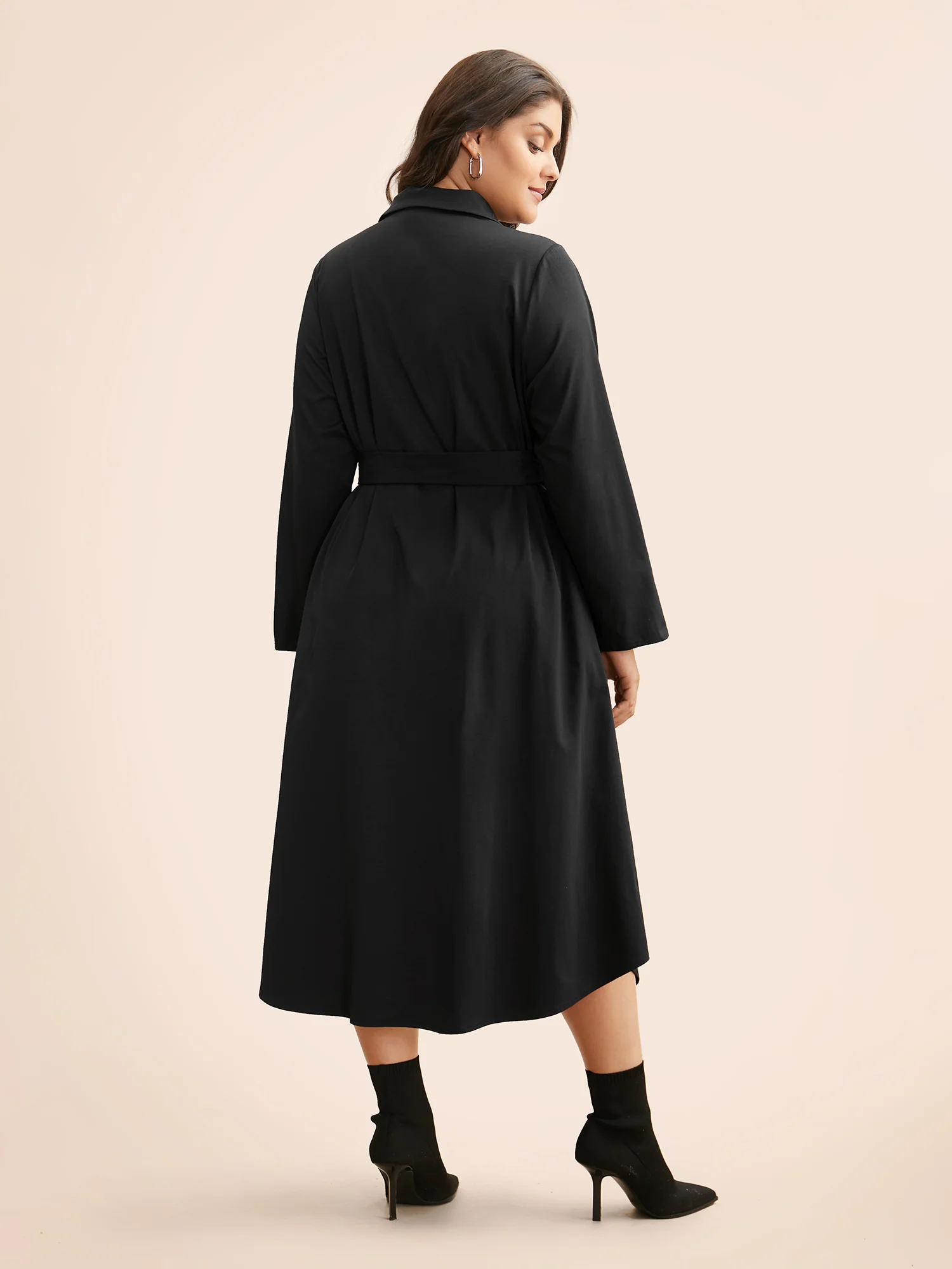 Shirt Collar Curved Hem Midi Dress - Image 4