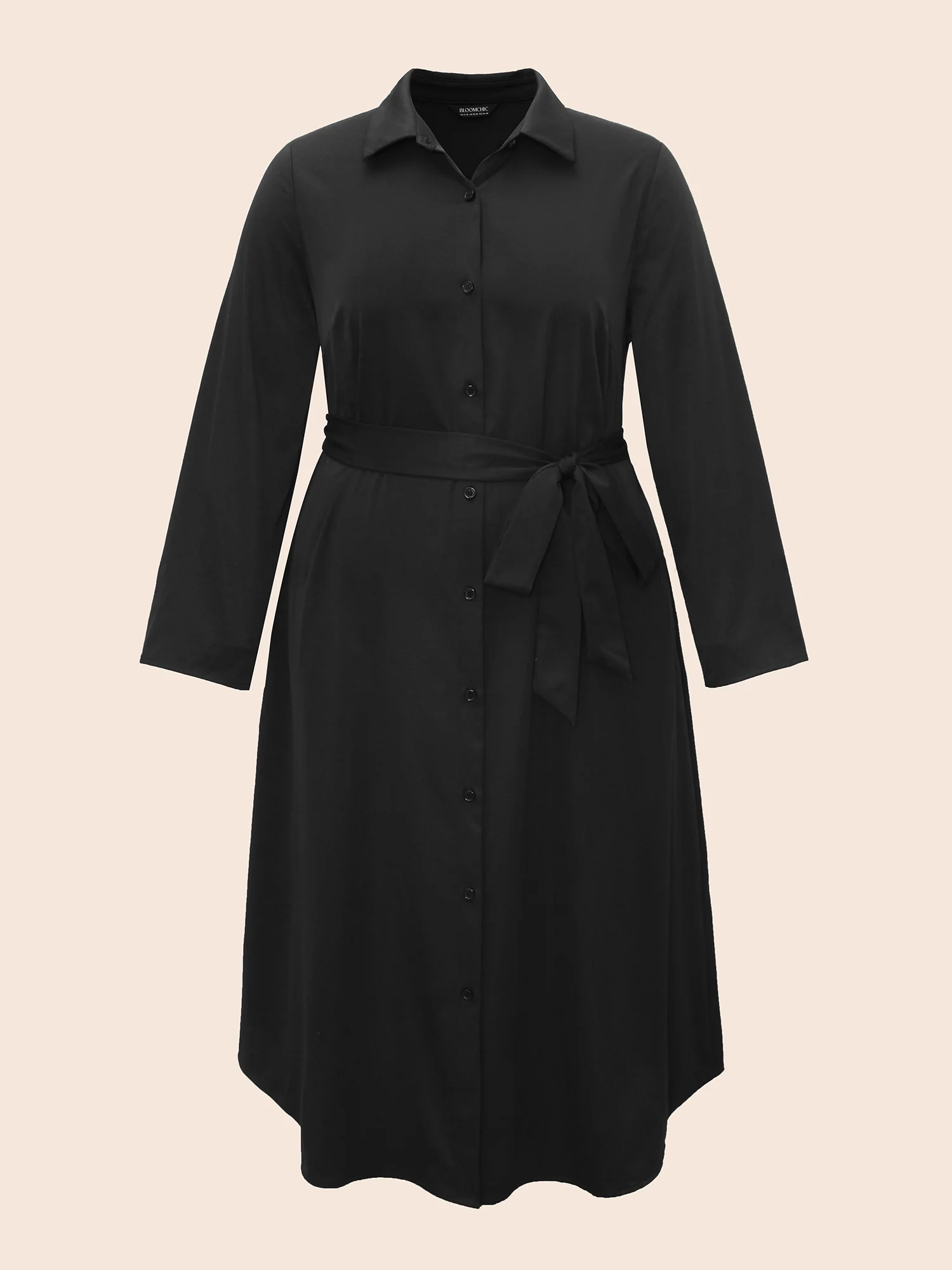 Shirt Collar Curved Hem Midi Dress - Image 7