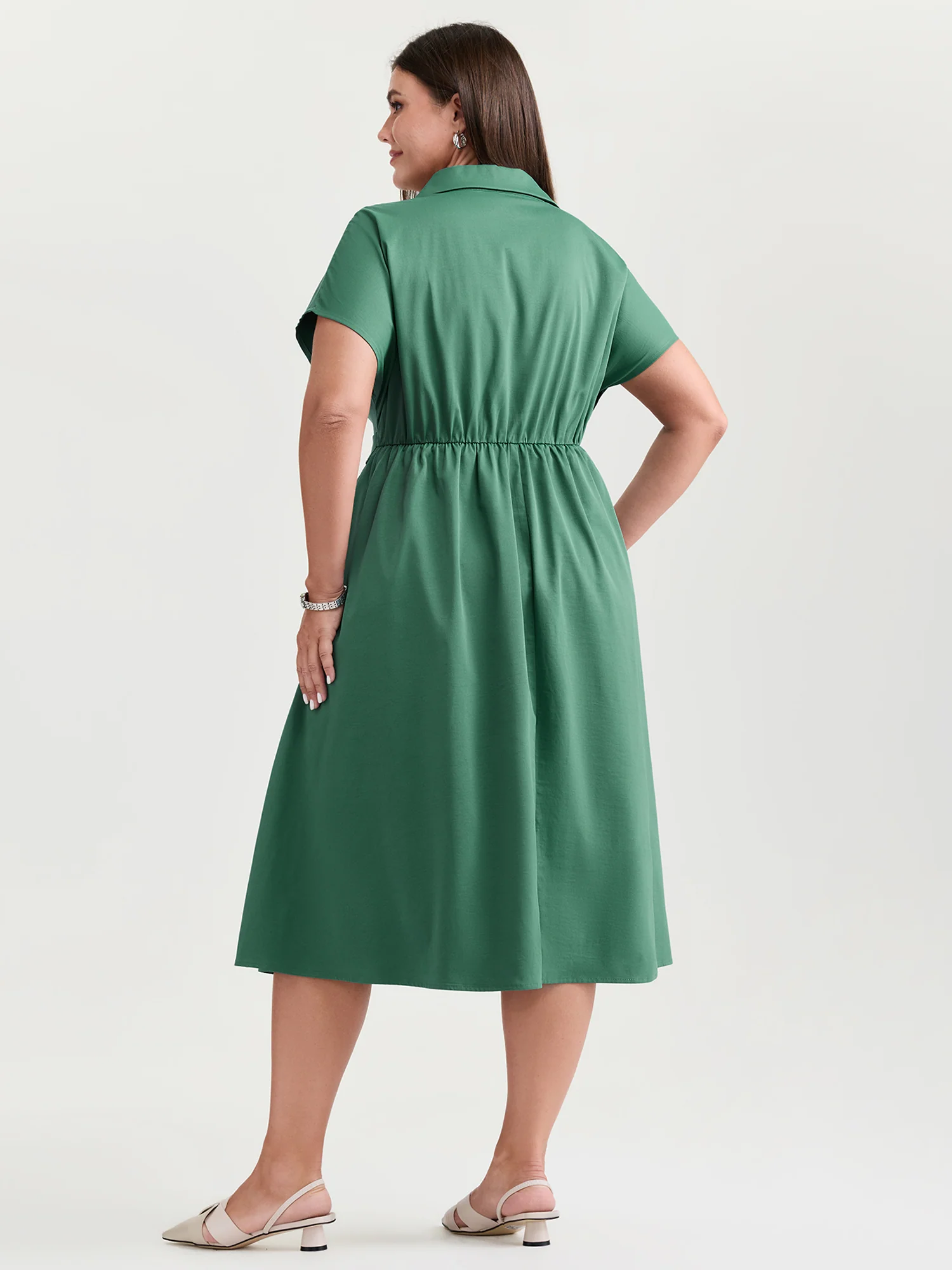 Shirt Collar Decorative Waistline Midi Dress - Image 4