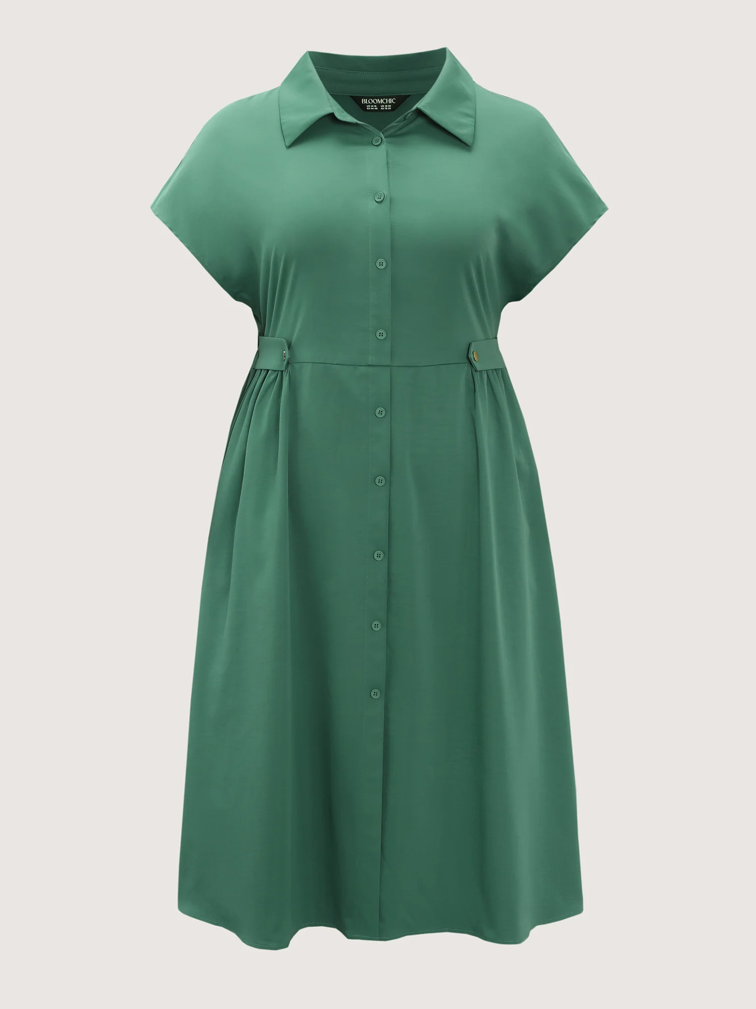 Shirt Collar Decorative Waistline Midi Dress - Image 7