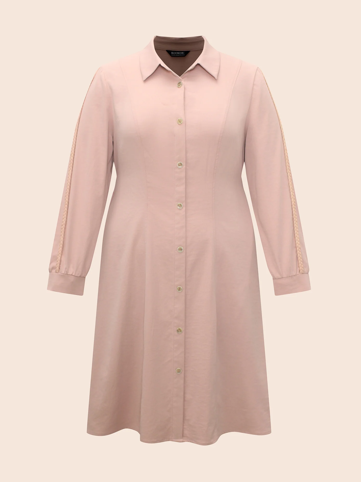 Shirt Collar Shirred Woven Ribbon Dress - Image 7