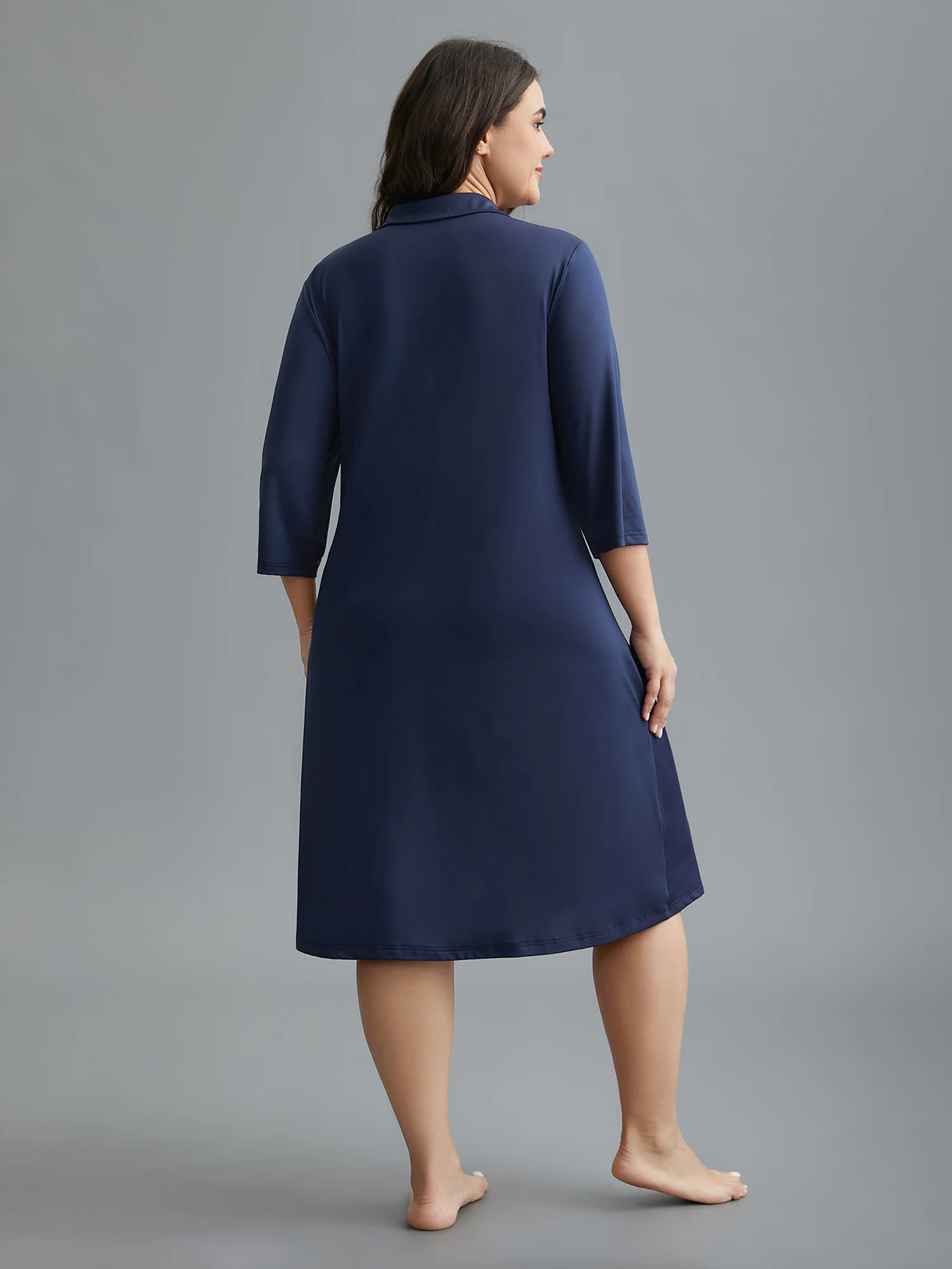Shirt Collar Sprout Strip Lounge Dress - Image 4