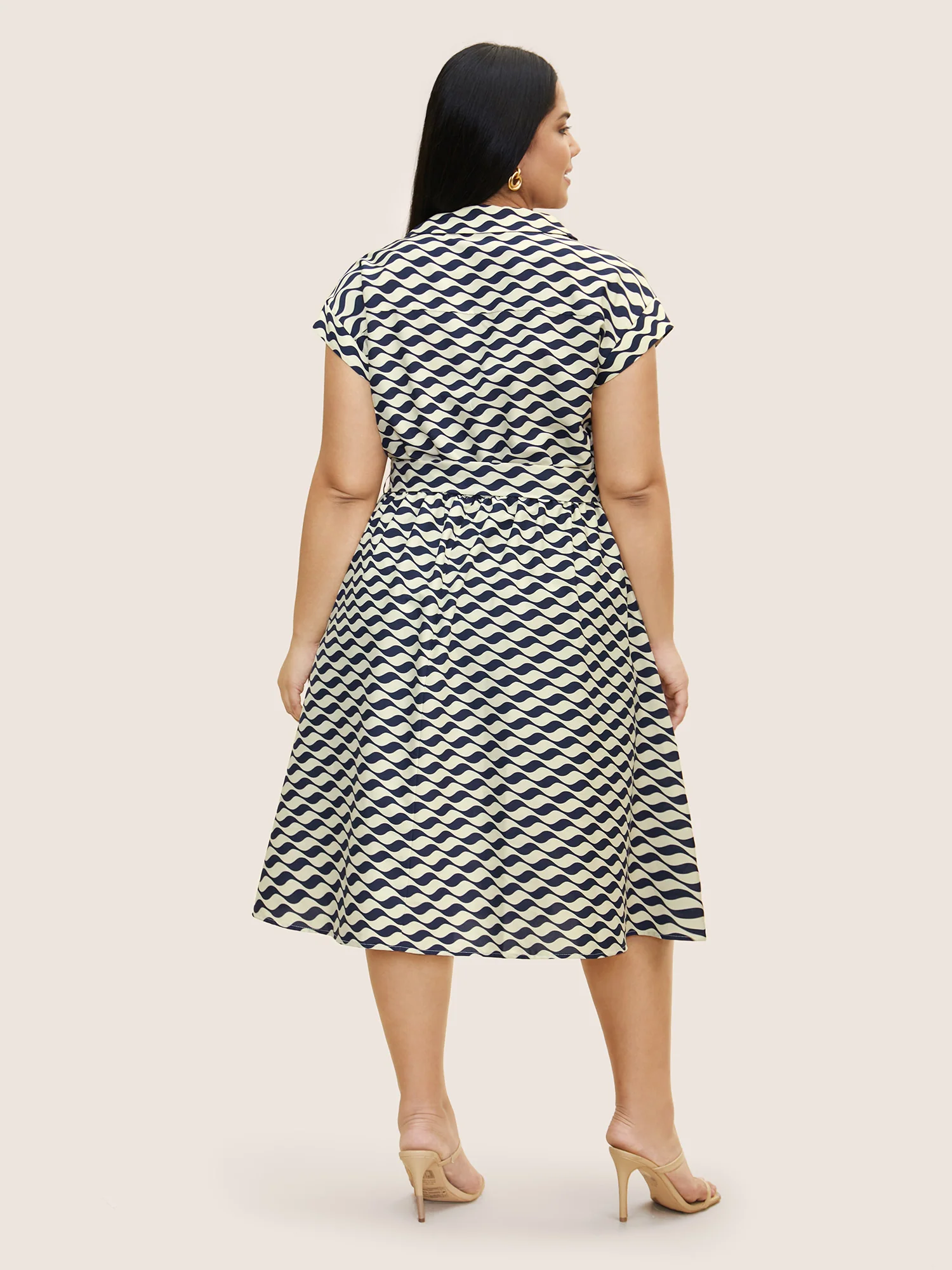 Shirt Collar Striped Belted Midi Dress - Image 3