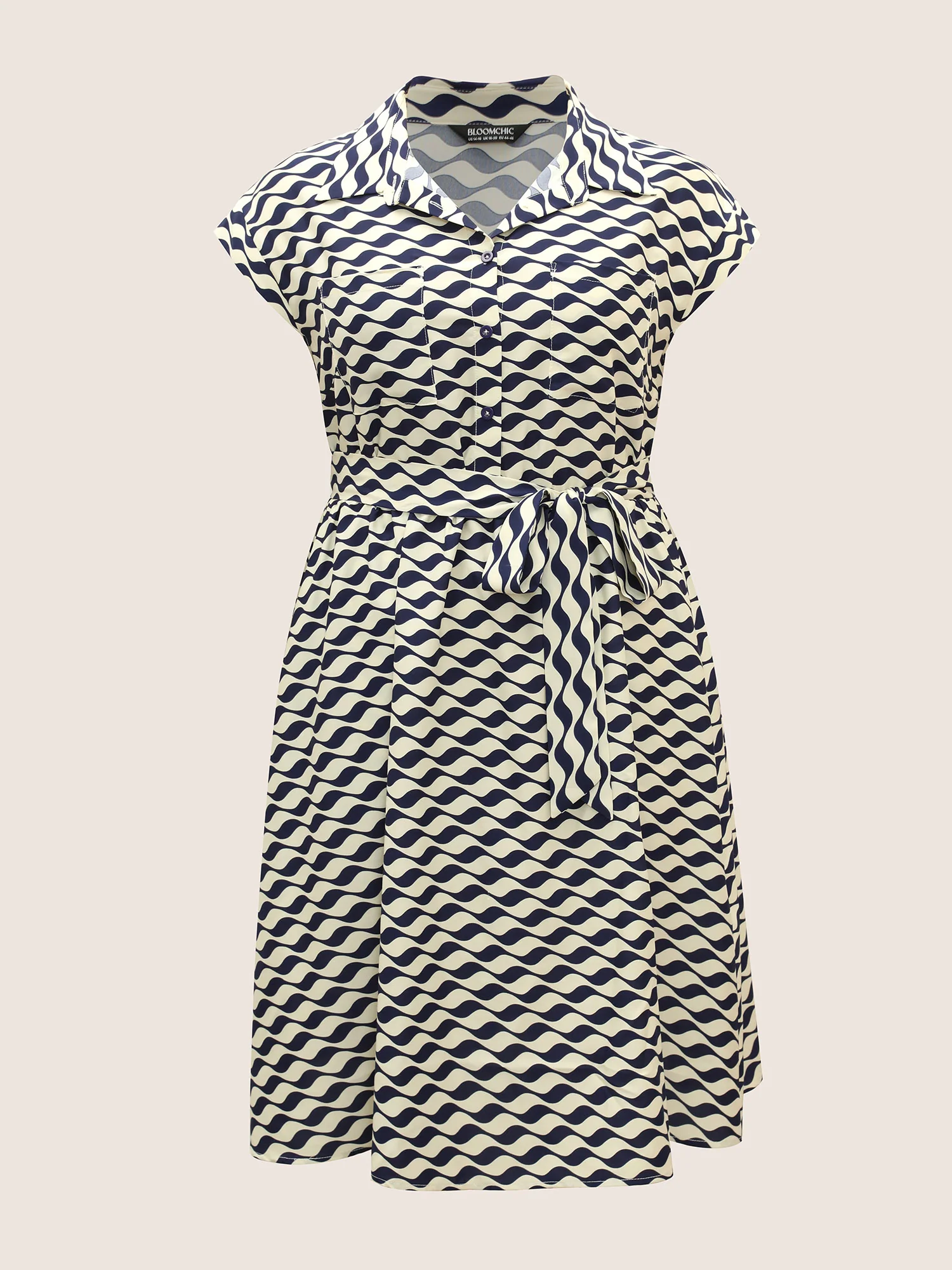 Shirt Collar Striped Belted Midi Dress - Image 7