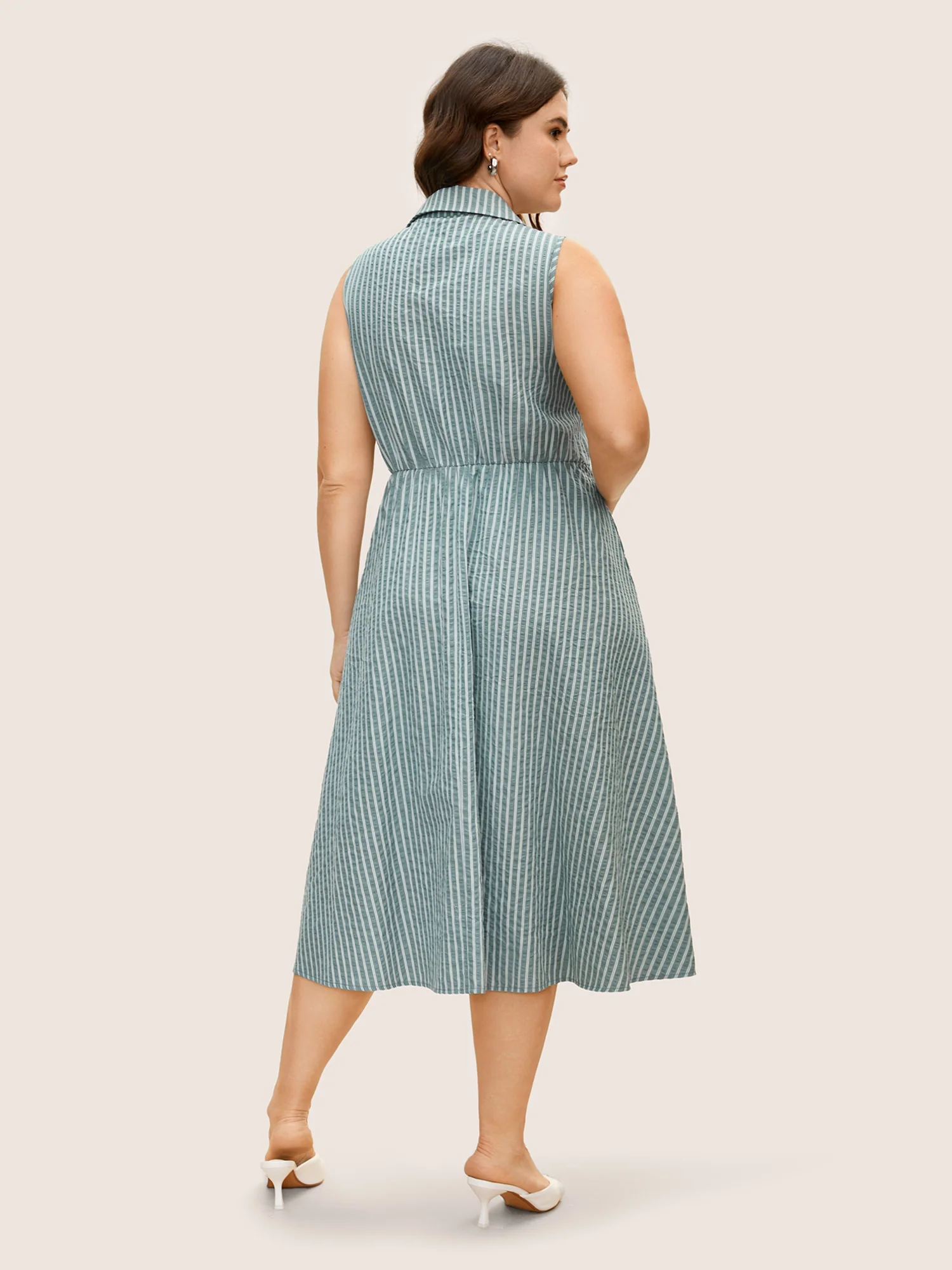 Shirt Collar Striped Midi Tank Dress - Image 3