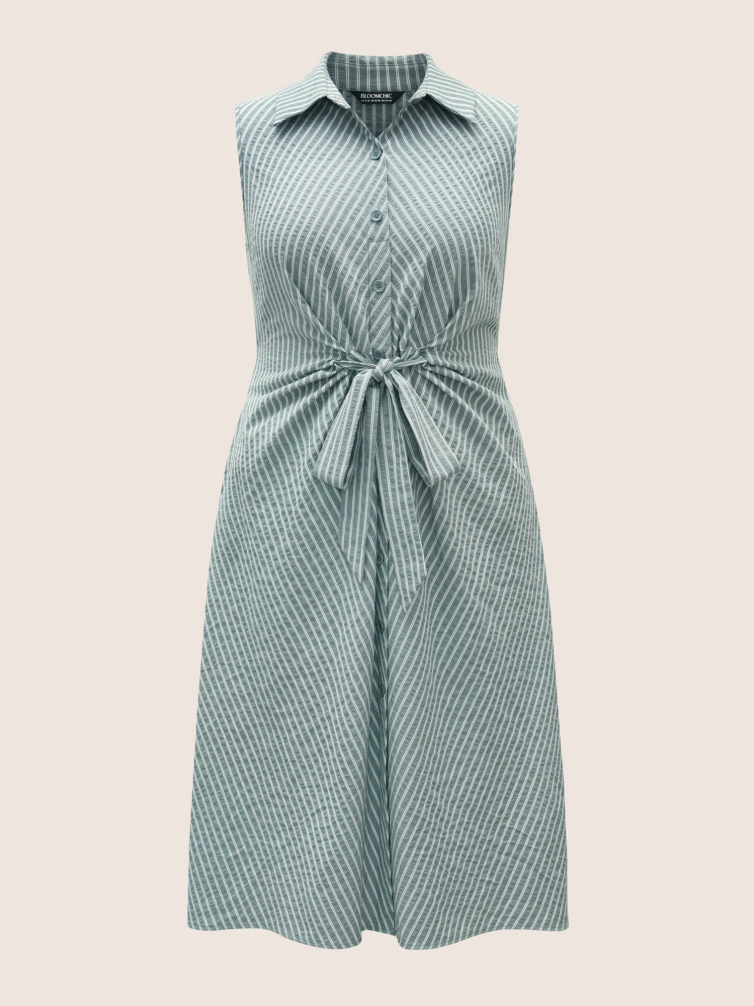 Shirt Collar Striped Midi Tank Dress - Image 7