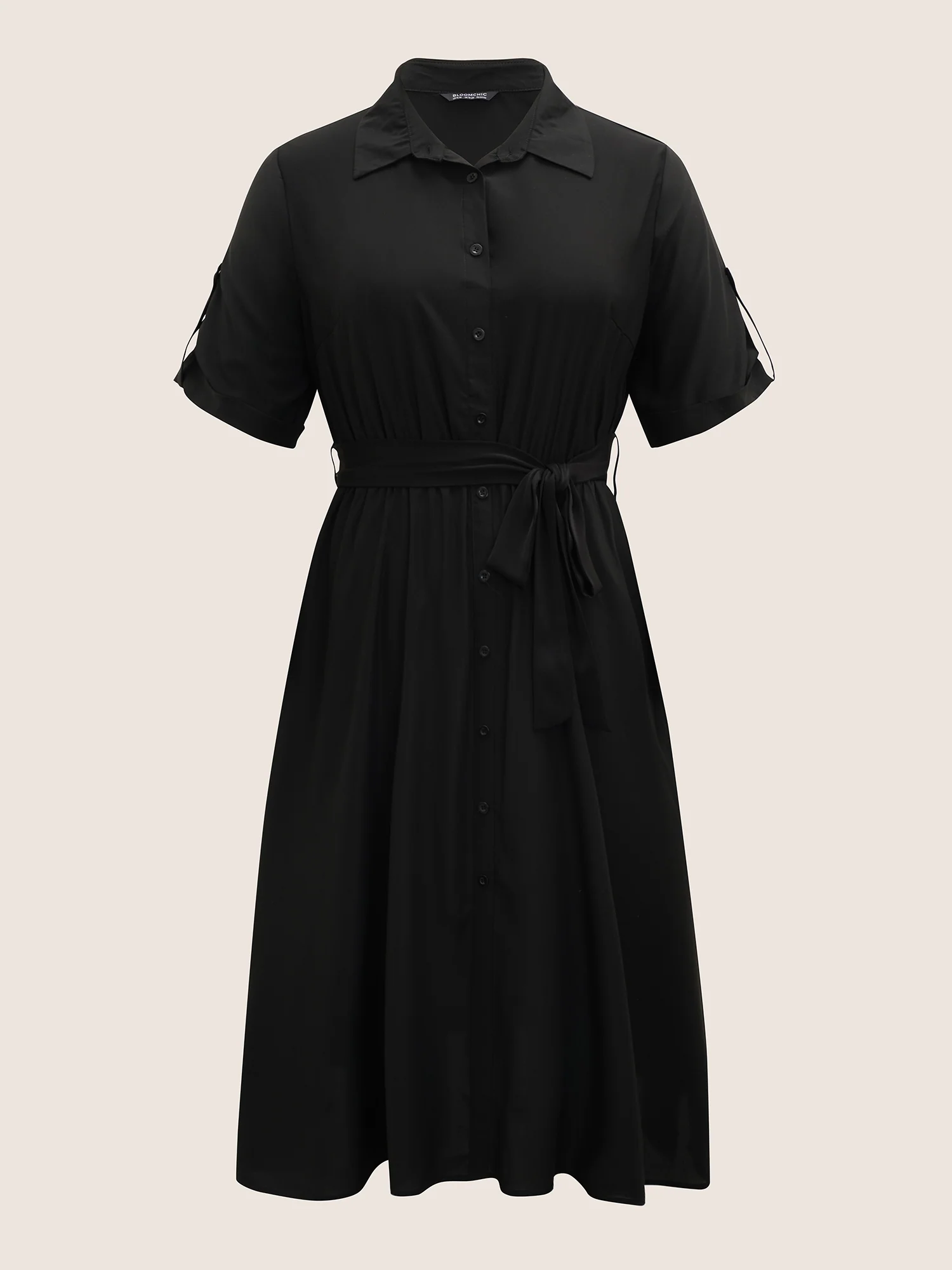 Shirt Collar Tab Sleeve Split Hem Dress - Image 7
