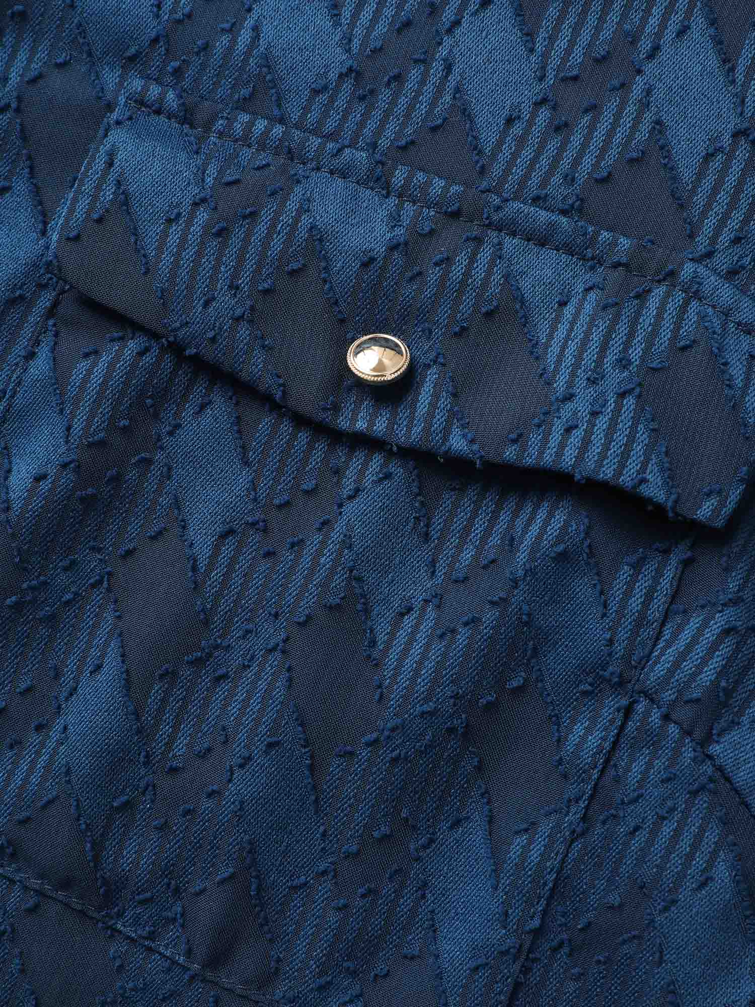 Shirt Collar Textured Mesh Flap Detail Blouse - Image 6