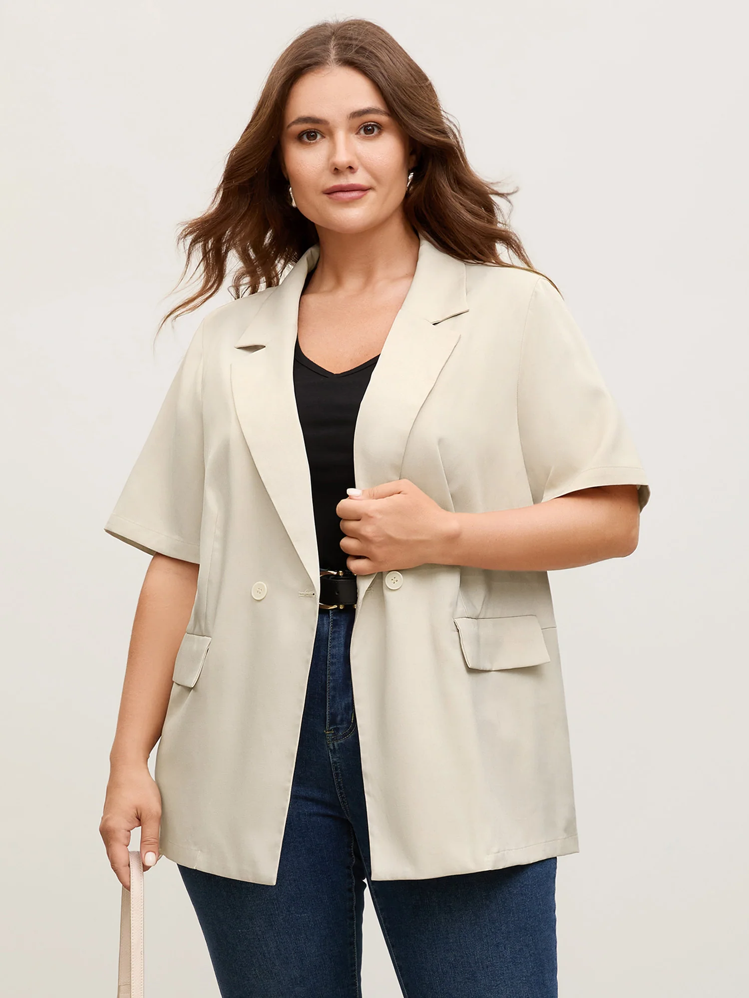 Short Sleeve Pockets Solid Blazer - Image 2