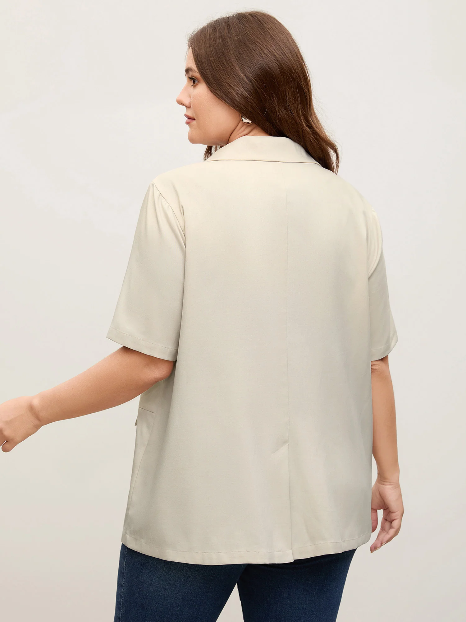 Short Sleeve Pockets Solid Blazer - Image 6