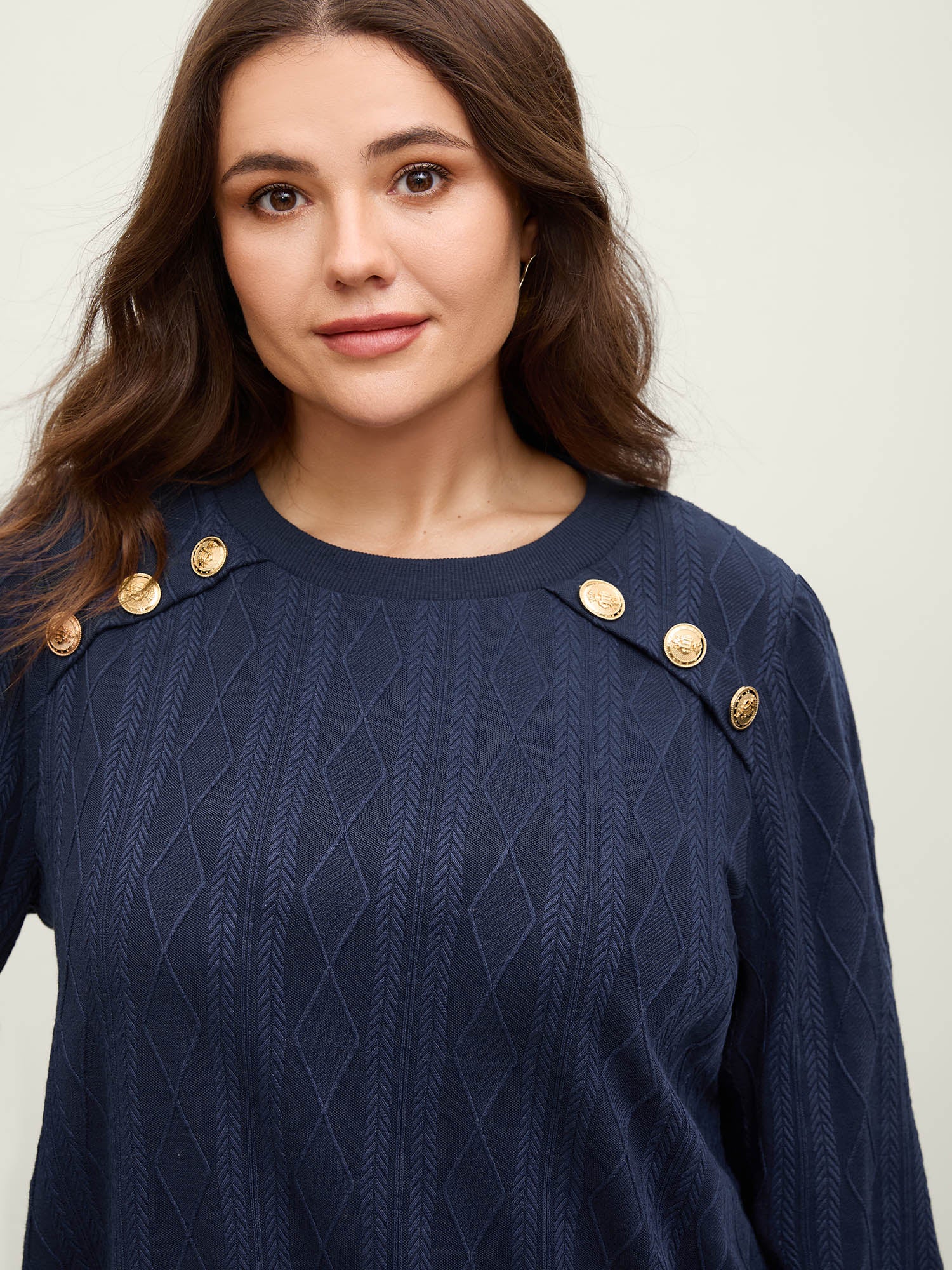 Shoulder Button Textured Solid Sweatshirt - Image 2