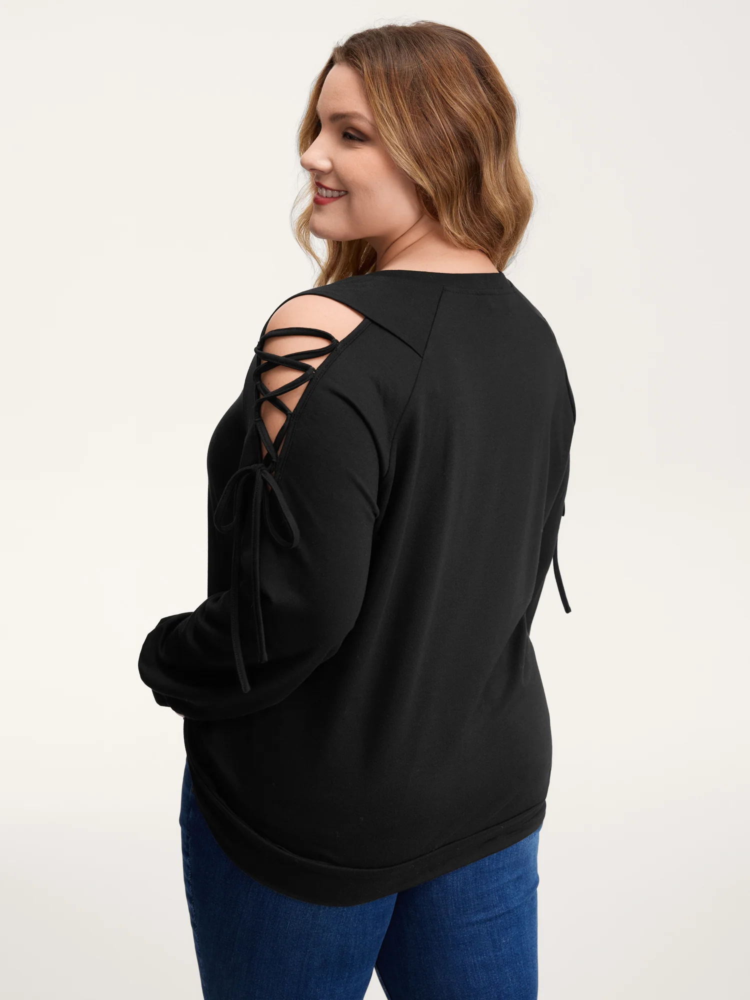 Shoulder Crosstie Design V-Neck Sweatshirt - Image 4