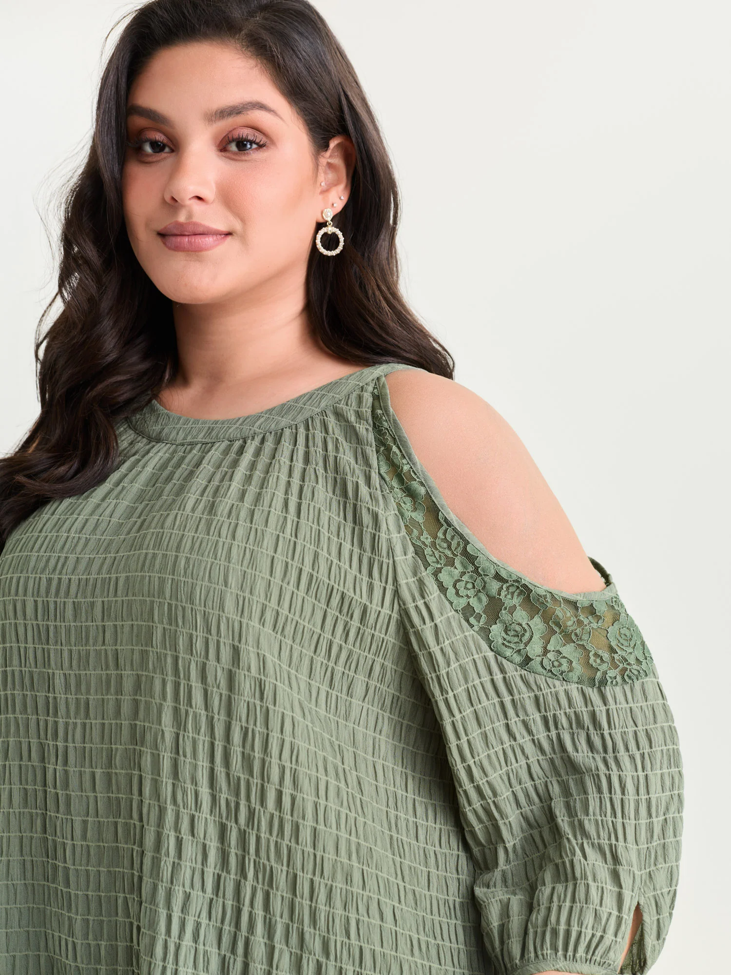 Shoulder Cut-Out Textured Back-Tie Blouse - Image 10