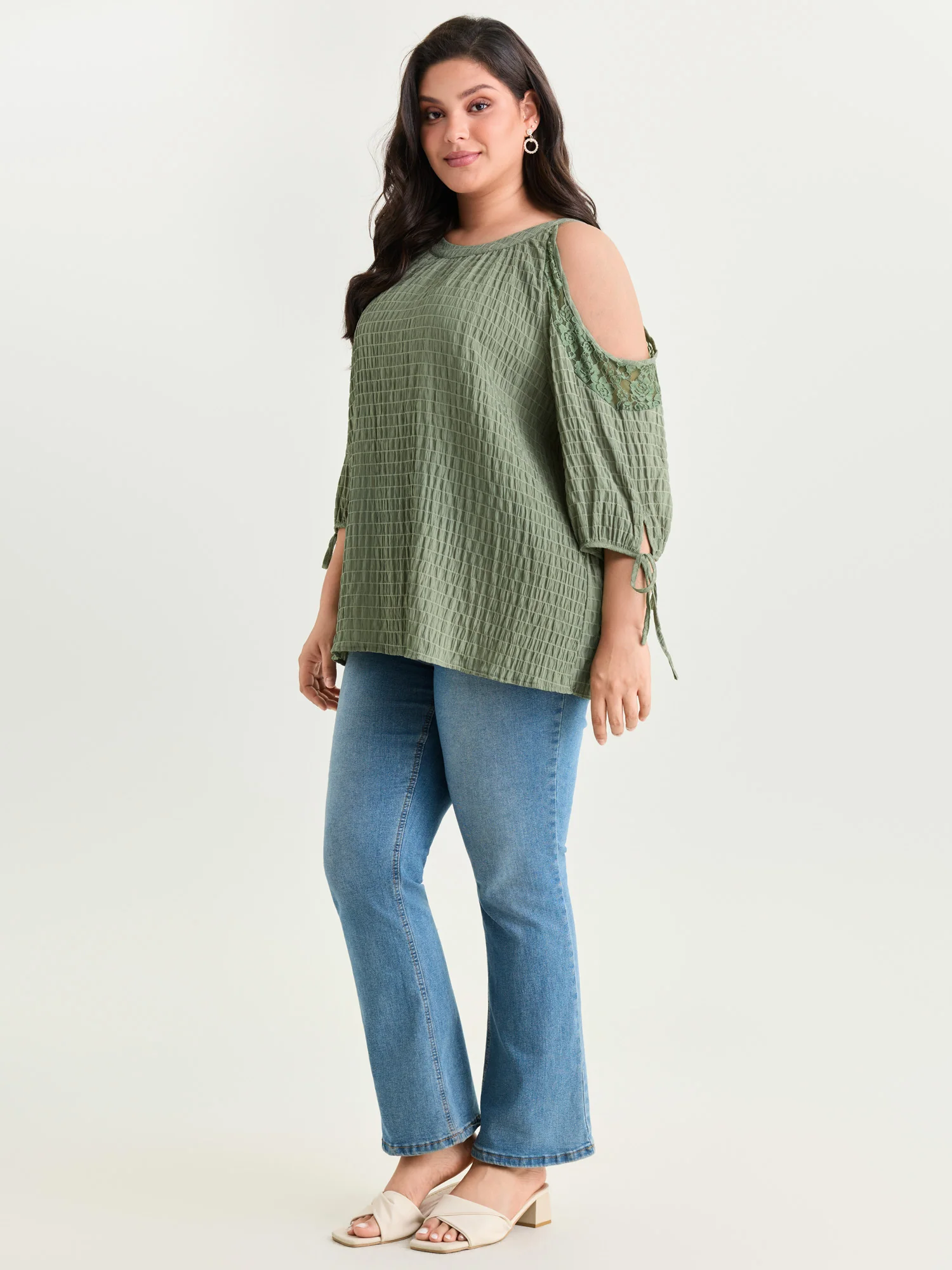 Shoulder Cut-Out Textured Back-Tie Blouse - Image 11
