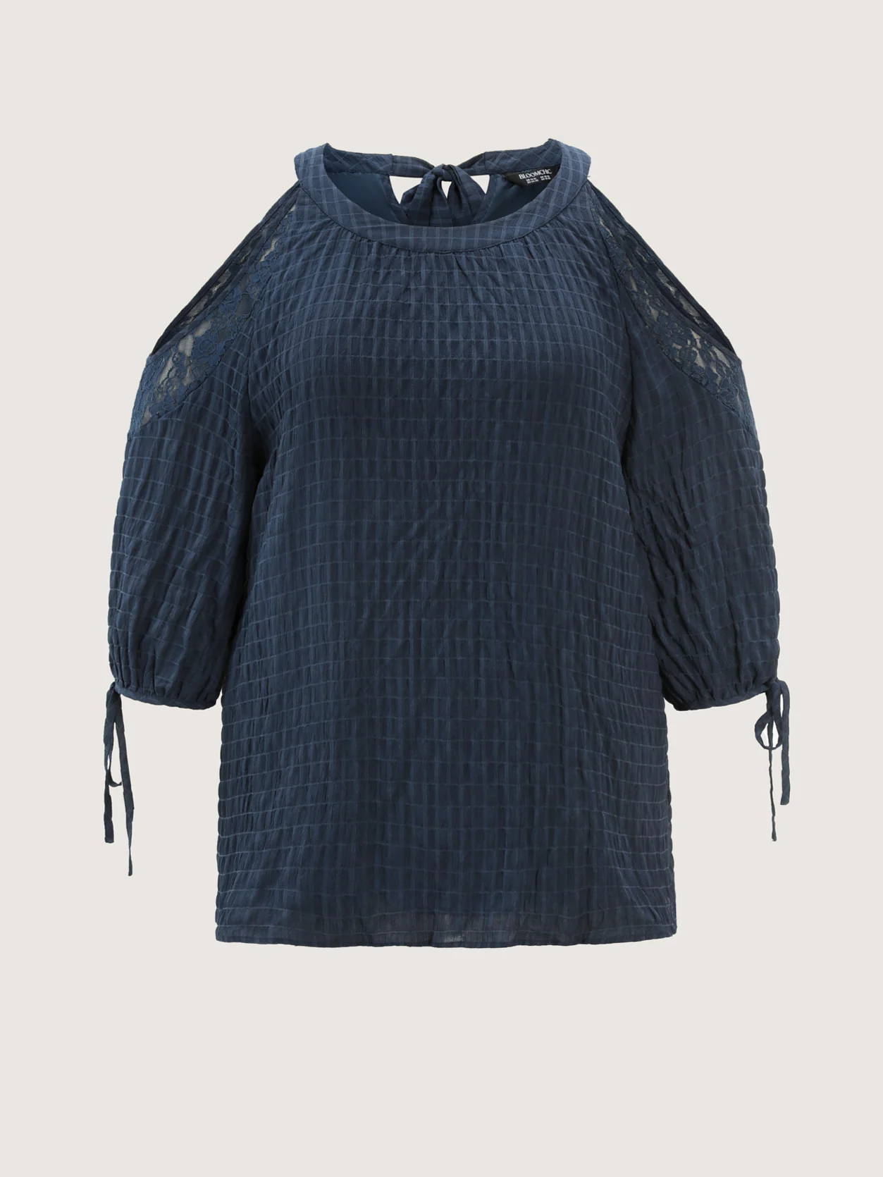 Shoulder Cut-Out Textured Back-Tie Blouse - Image 8