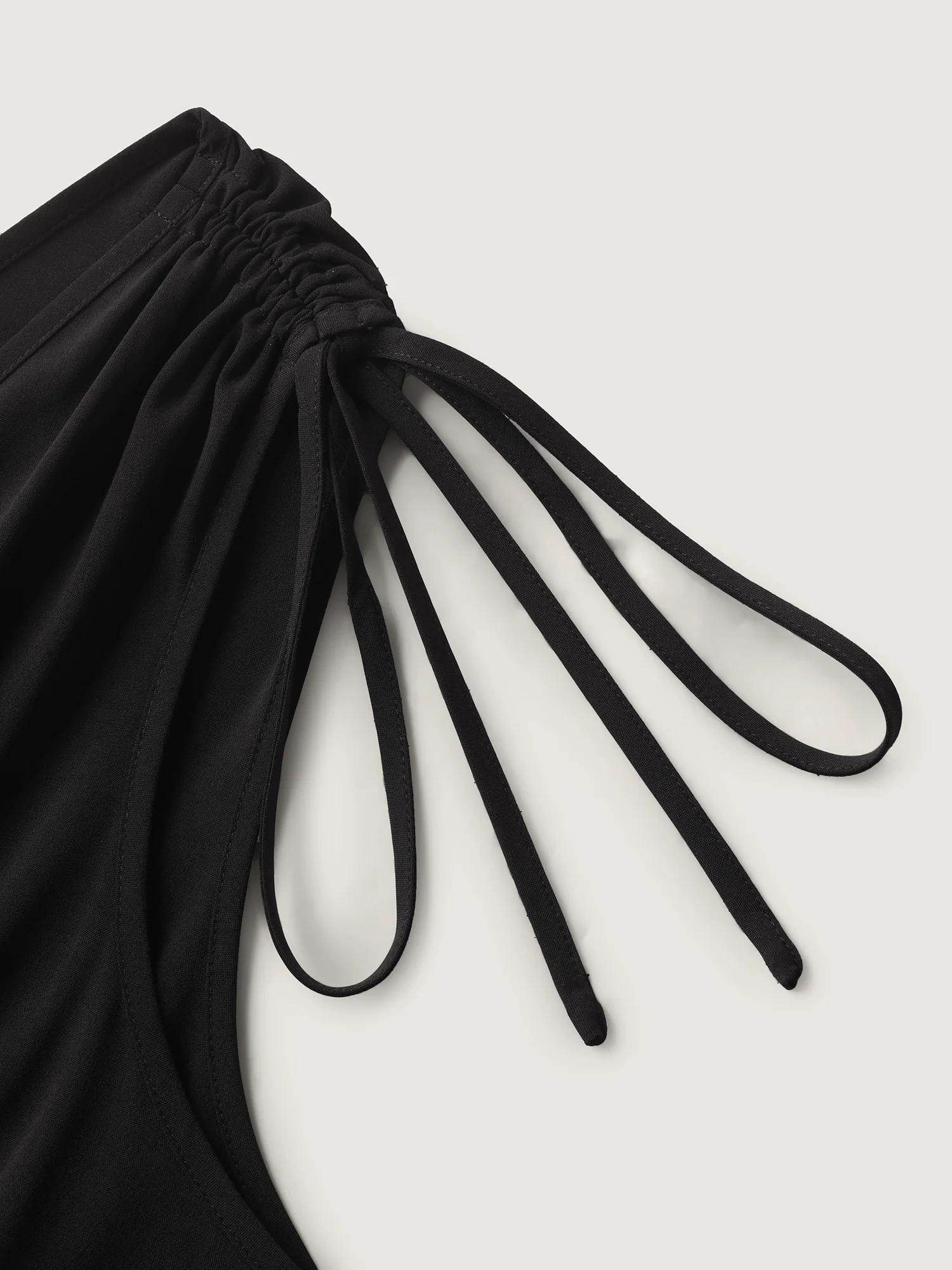 Shoulder Drawstring Slit Solid Midi Dress - Image 6
