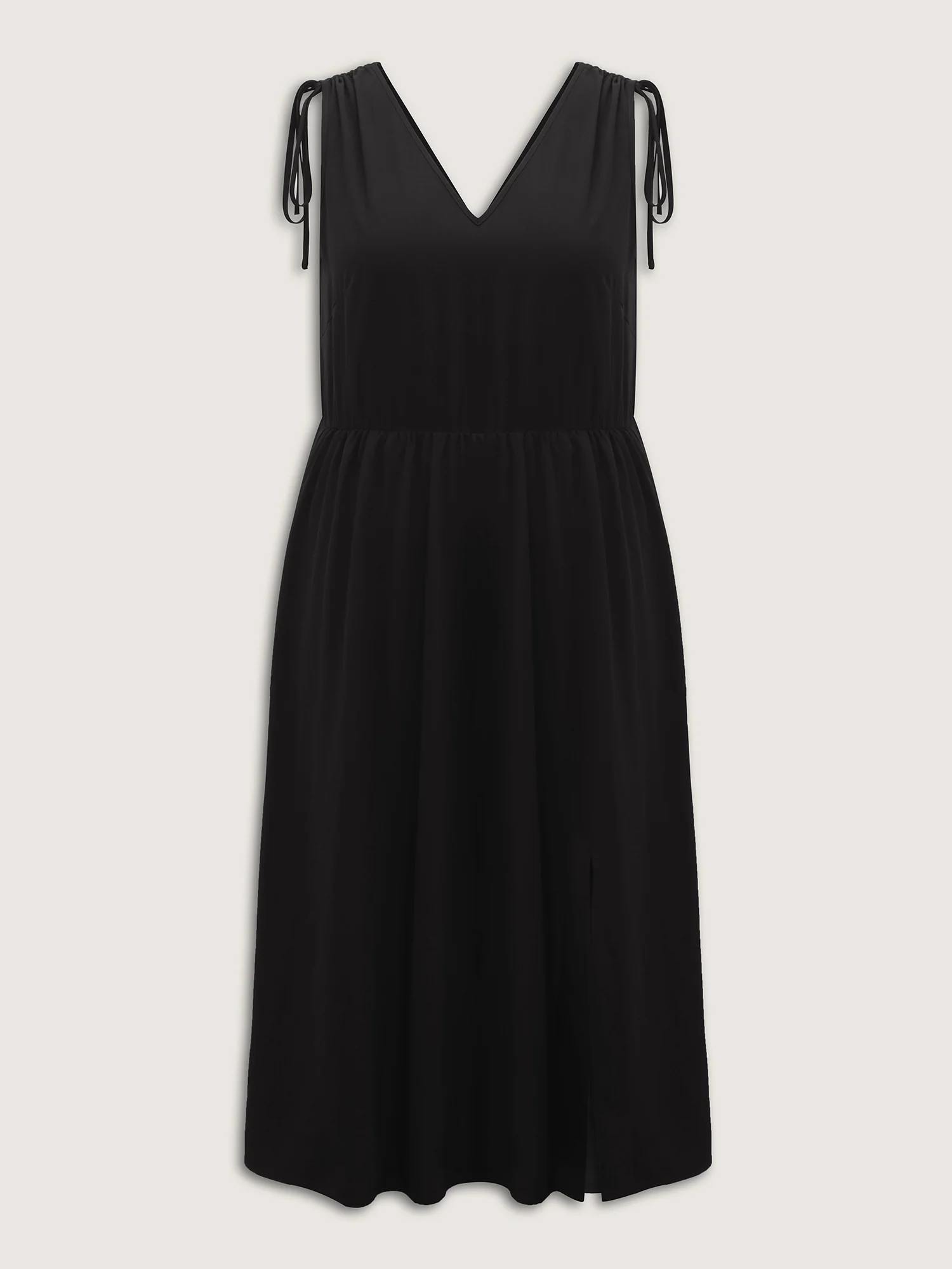 Shoulder Drawstring Slit Solid Midi Dress - Image 7