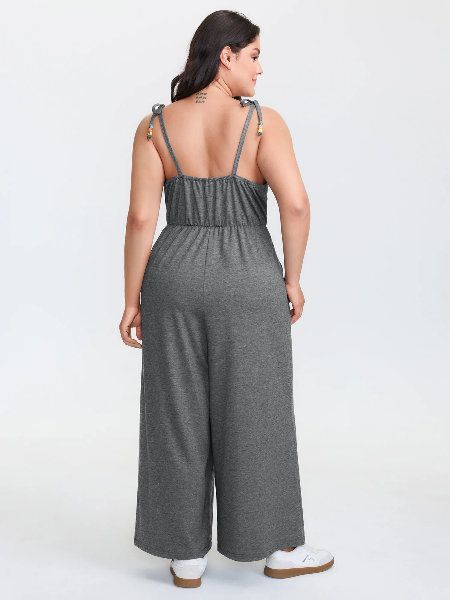 Shoulder-Tie Stretchy Beaded Neckline Jumpsuit - Image 4