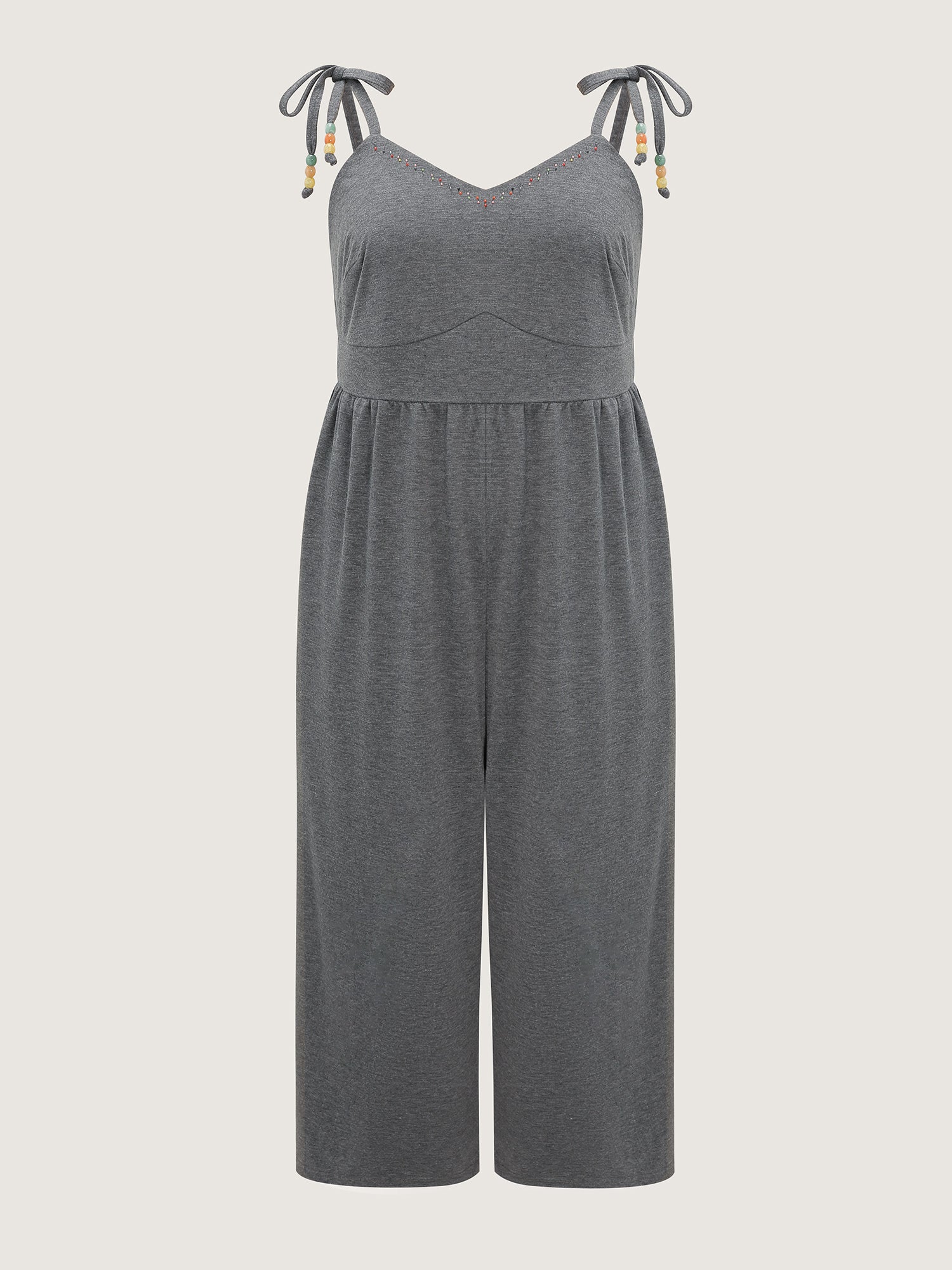 Shoulder-Tie Stretchy Beaded Neckline Jumpsuit - Image 5