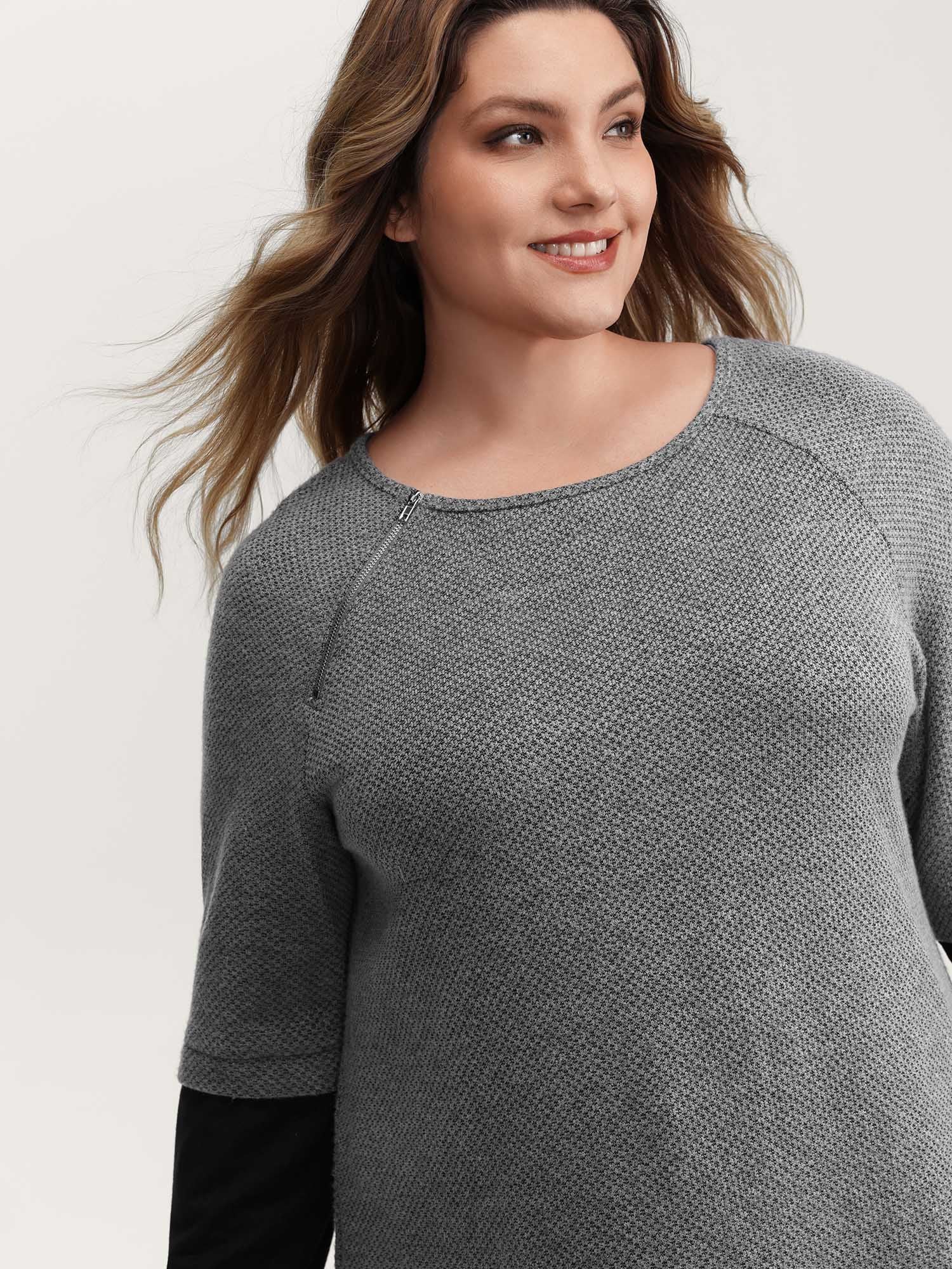Shoulder Zip Color Contrast T-Shirt - Image 2