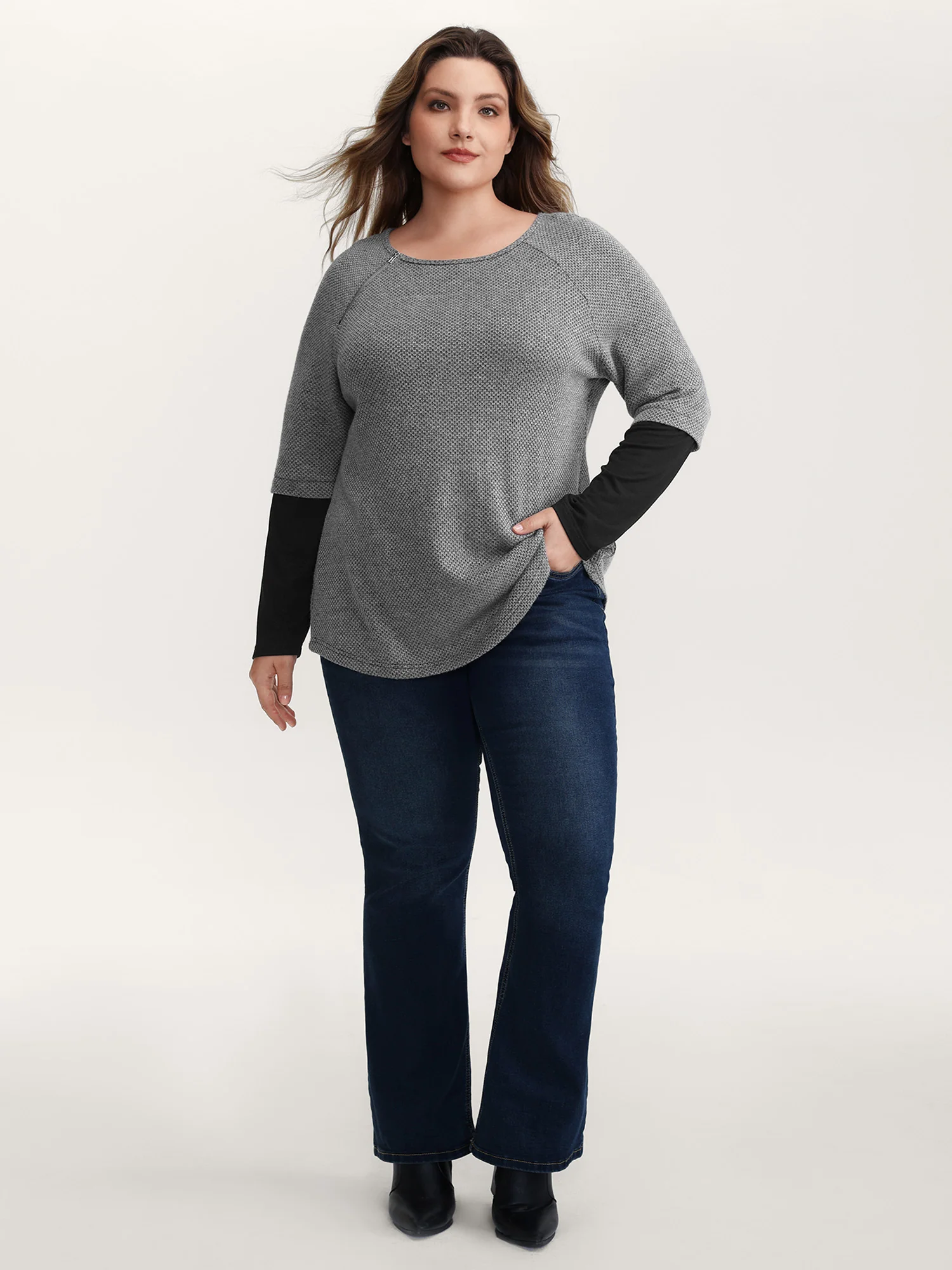 Shoulder Zip Color Contrast T-Shirt - Image 3