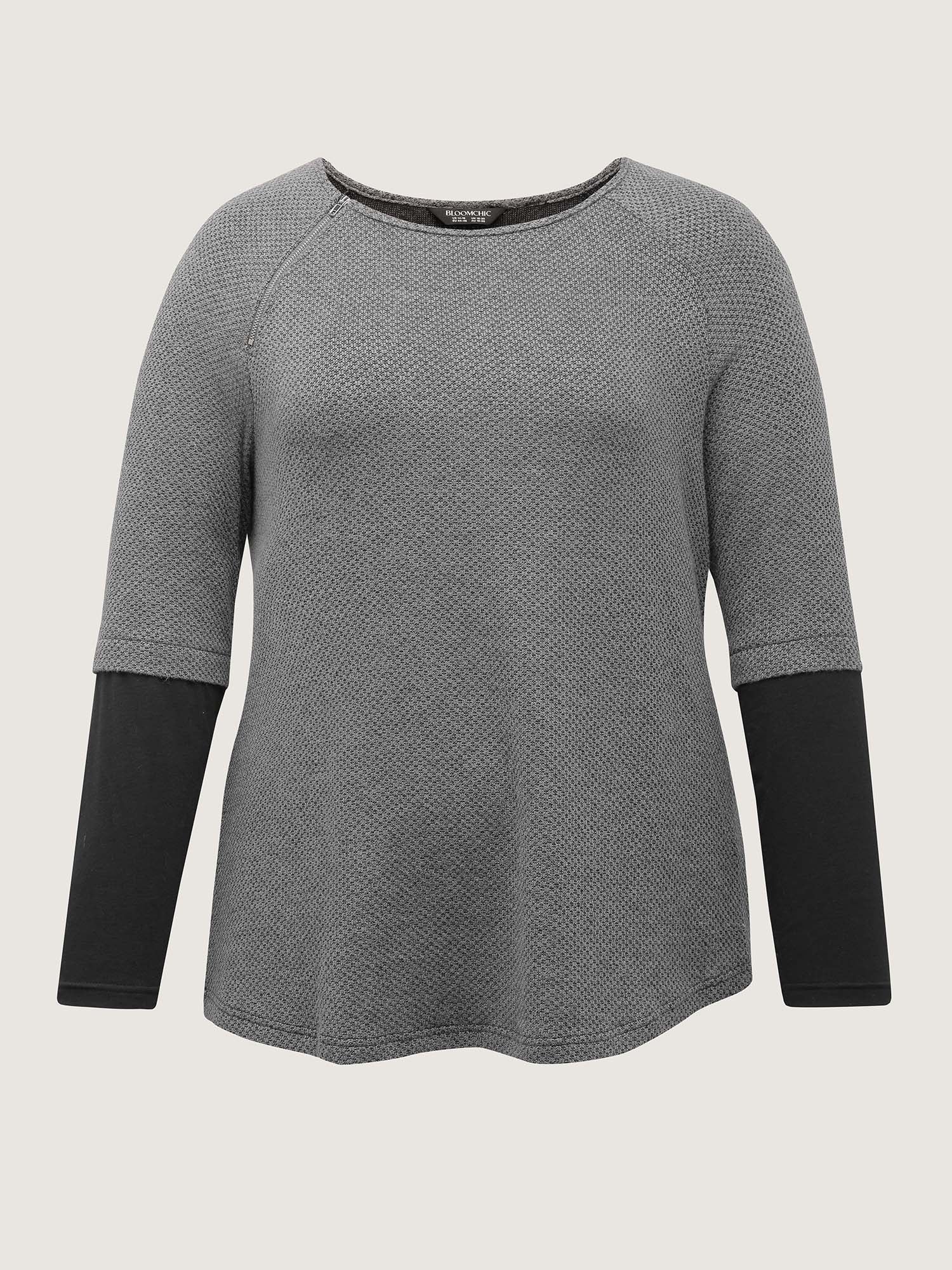 Shoulder Zip Color Contrast T-Shirt - Image 7