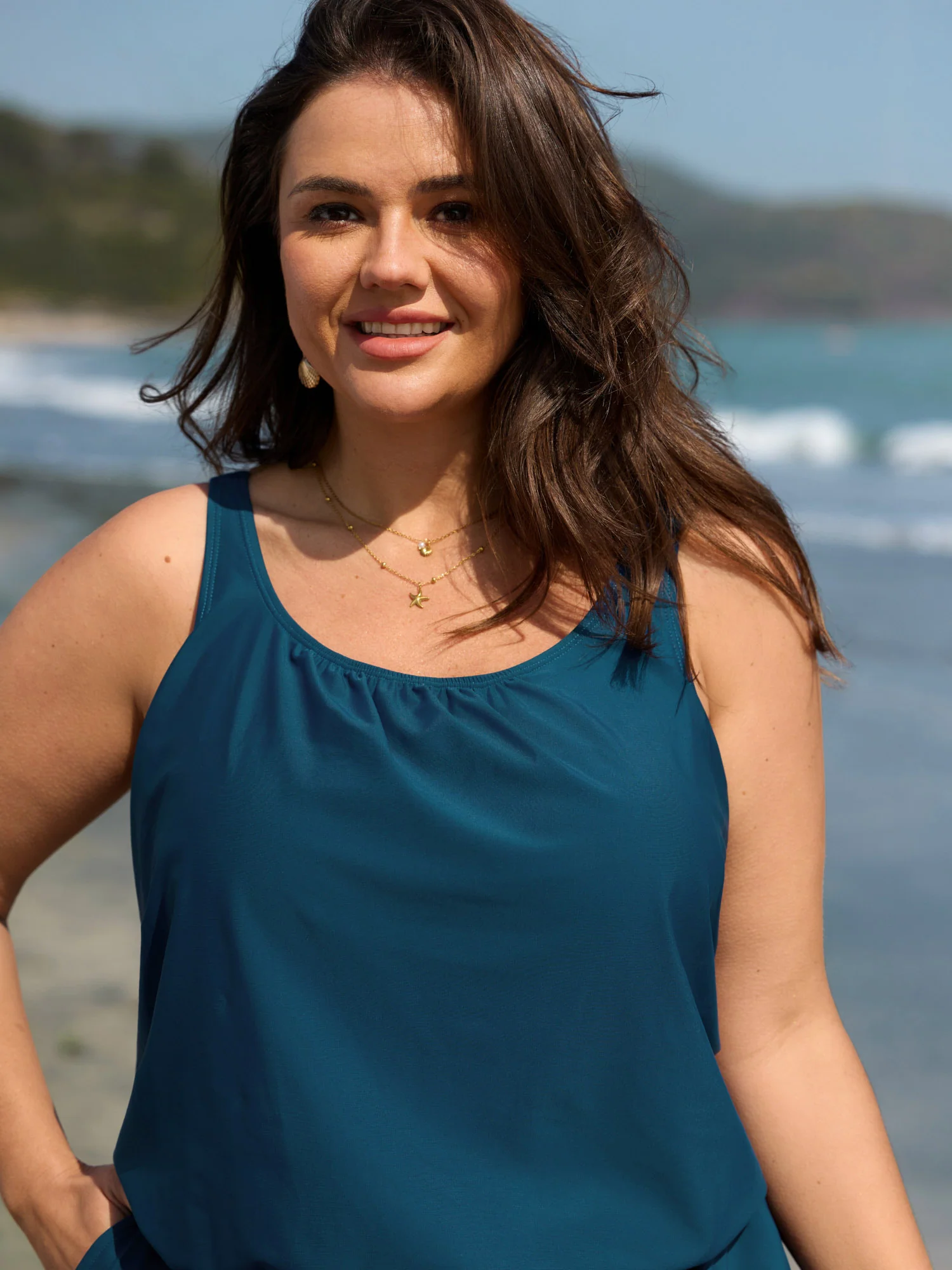 Shrink Pleat Pockets Swim Romper - Image 2