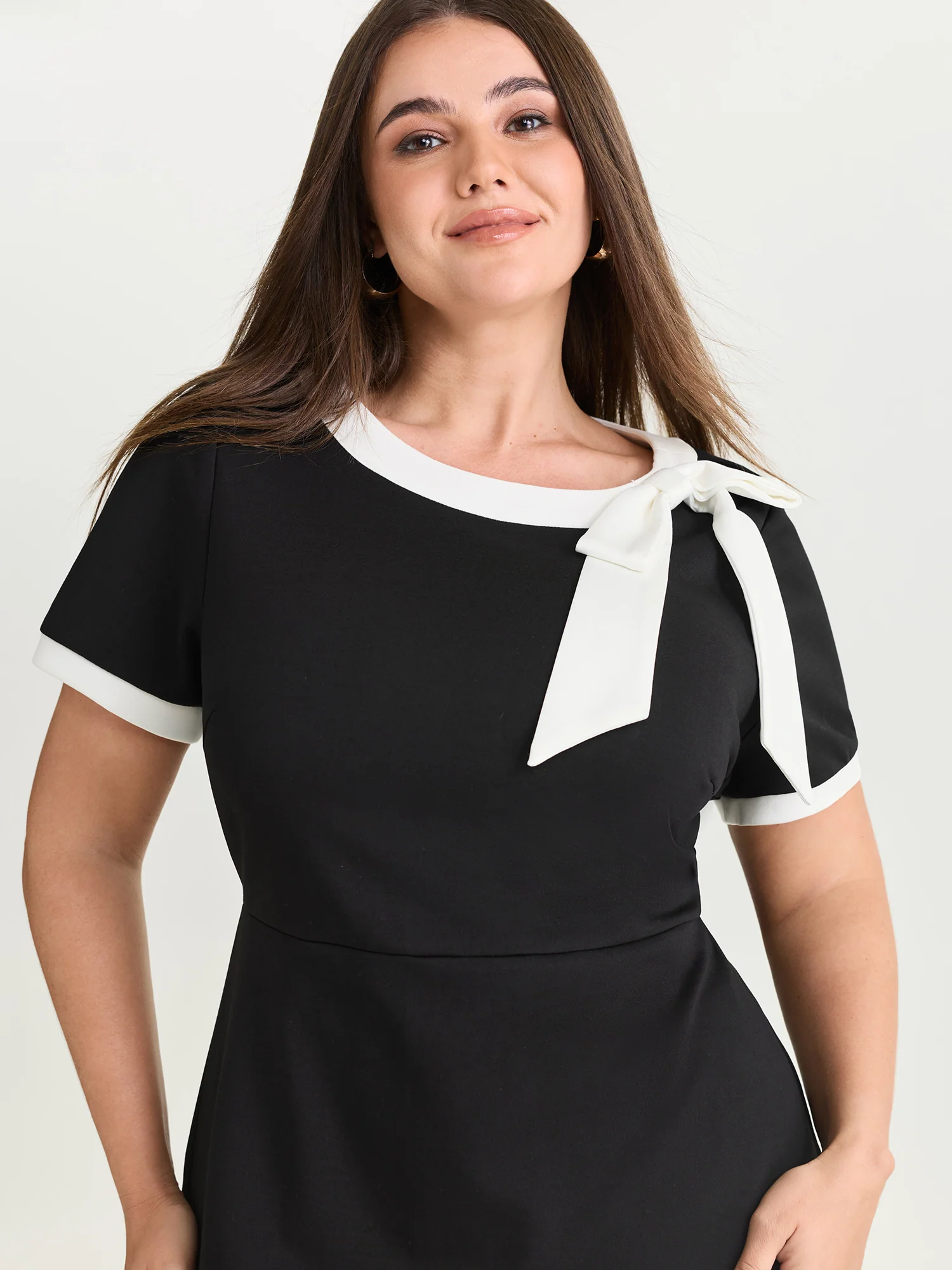 Side Bowknot Color Contrast Midi Dress - Image 2