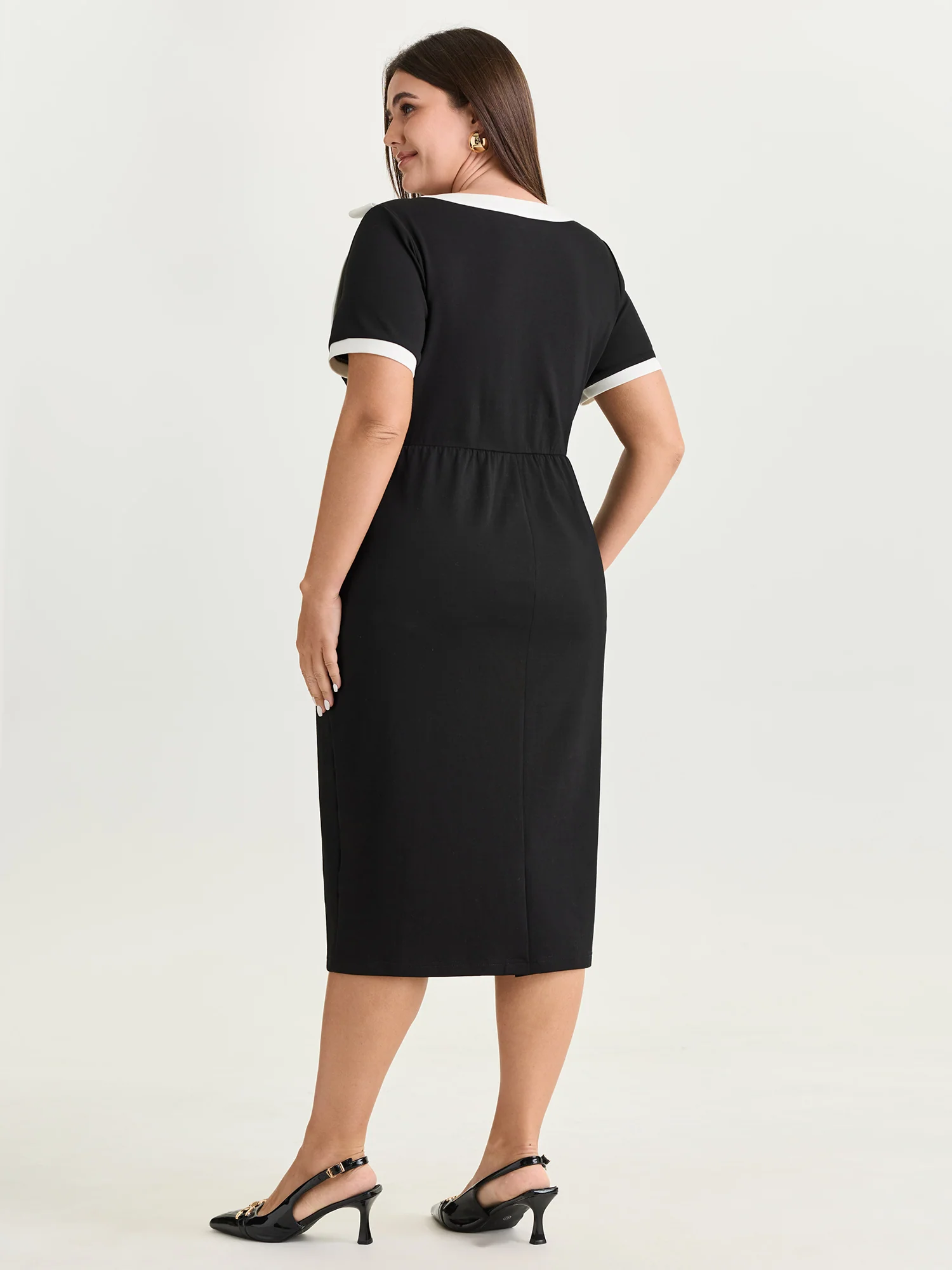 Side Bowknot Color Contrast Midi Dress - Image 4