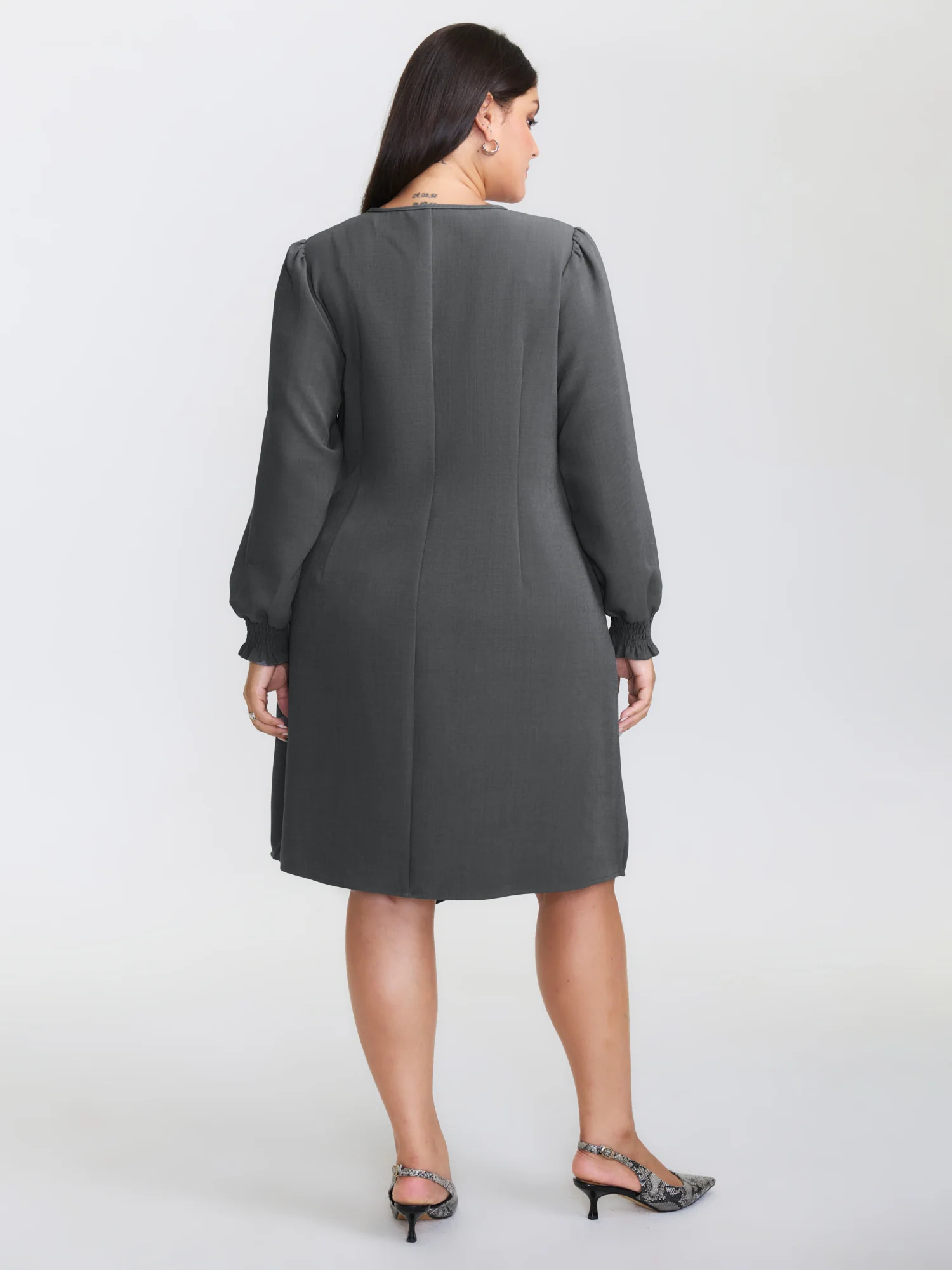 Side Buckle Cinched-Waist Faux Wrap Midi Dress - Image 5