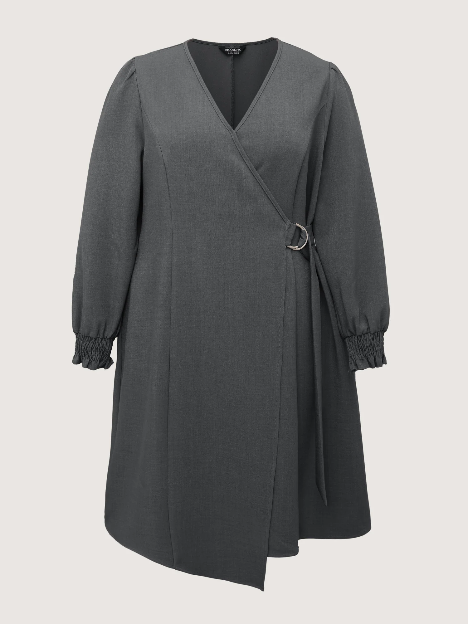 Side Buckle Cinched-Waist Faux Wrap Midi Dress - Image 8