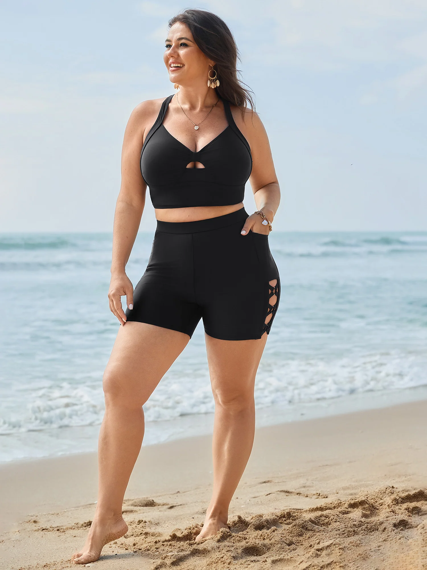 Side Cut-Out Detail Pockets Swim Shorts - Image 2