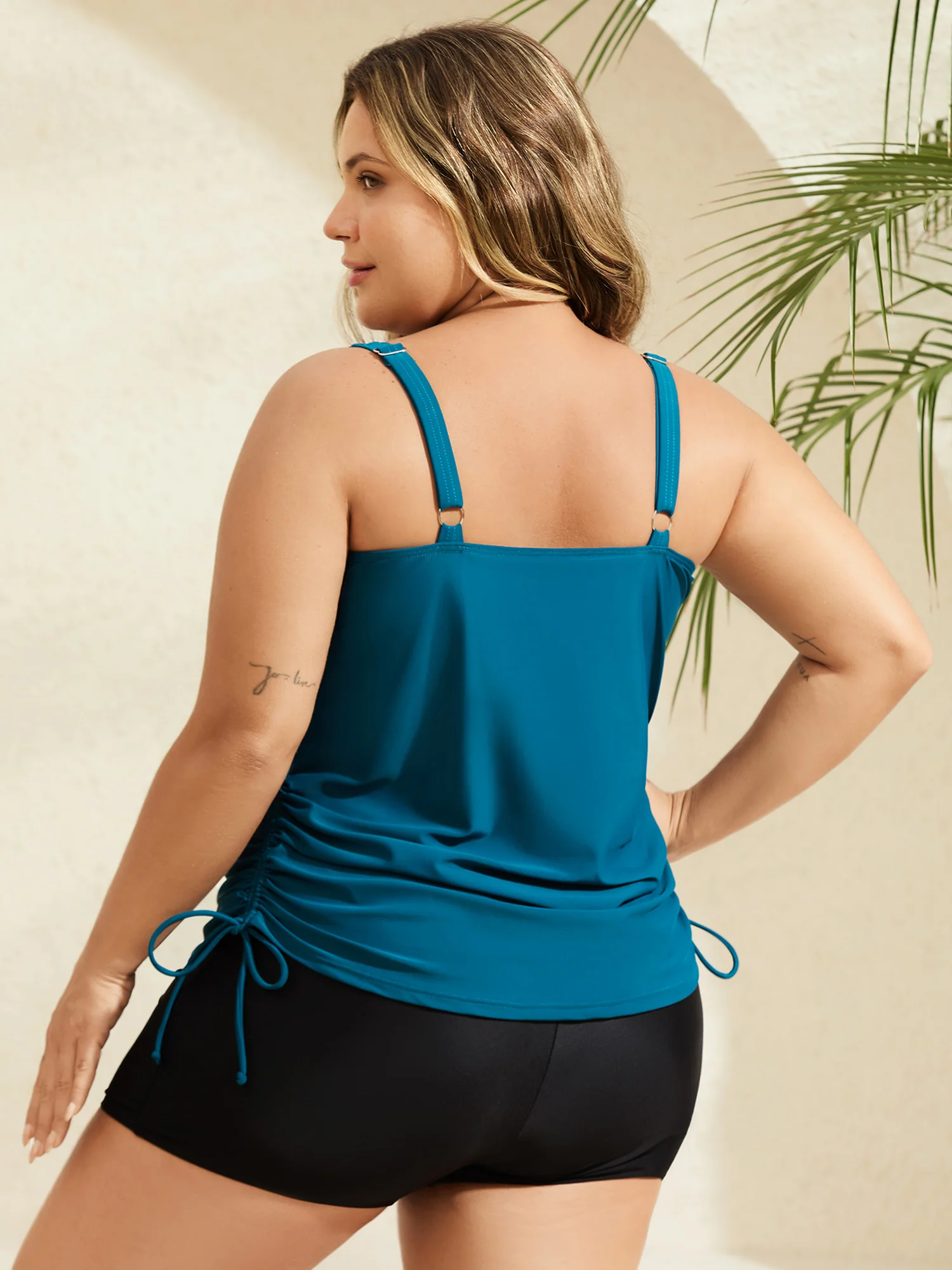 Side Drawstrings Plain Swim Top - Image 2