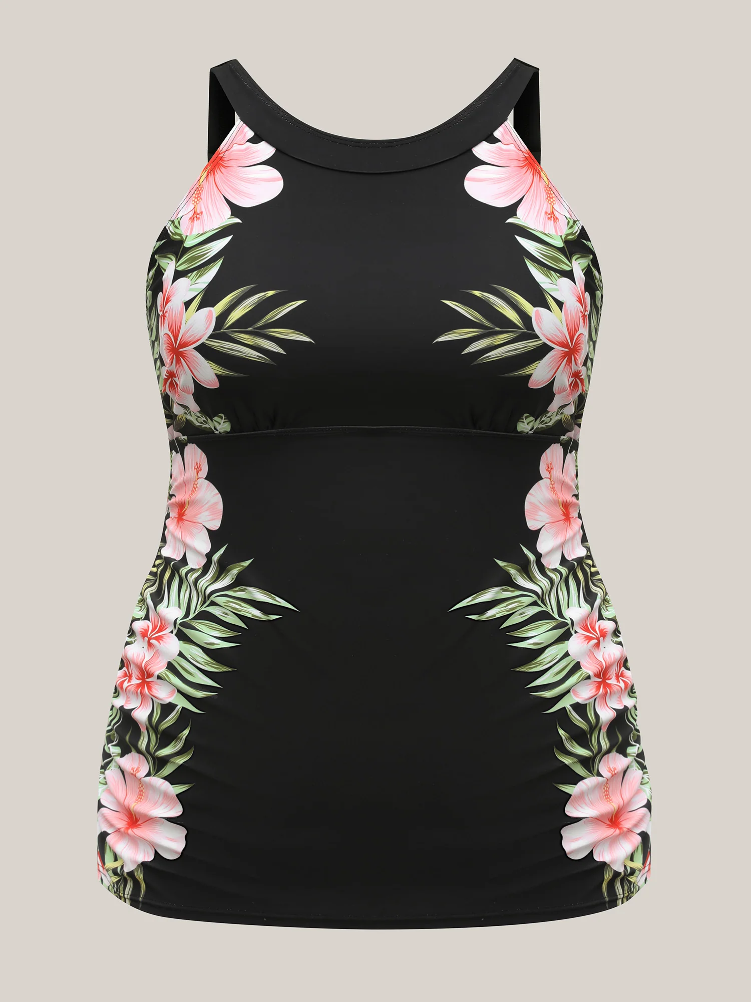 Side Floral Pattern Round Neck Swim Top - Image 5