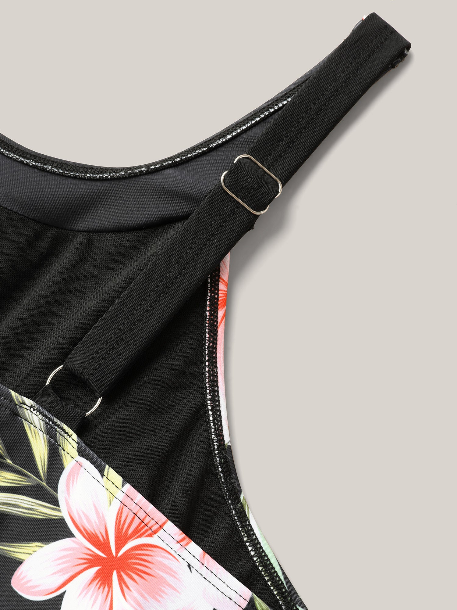 Side Floral Pattern Round Neck Swim Top - Image 6