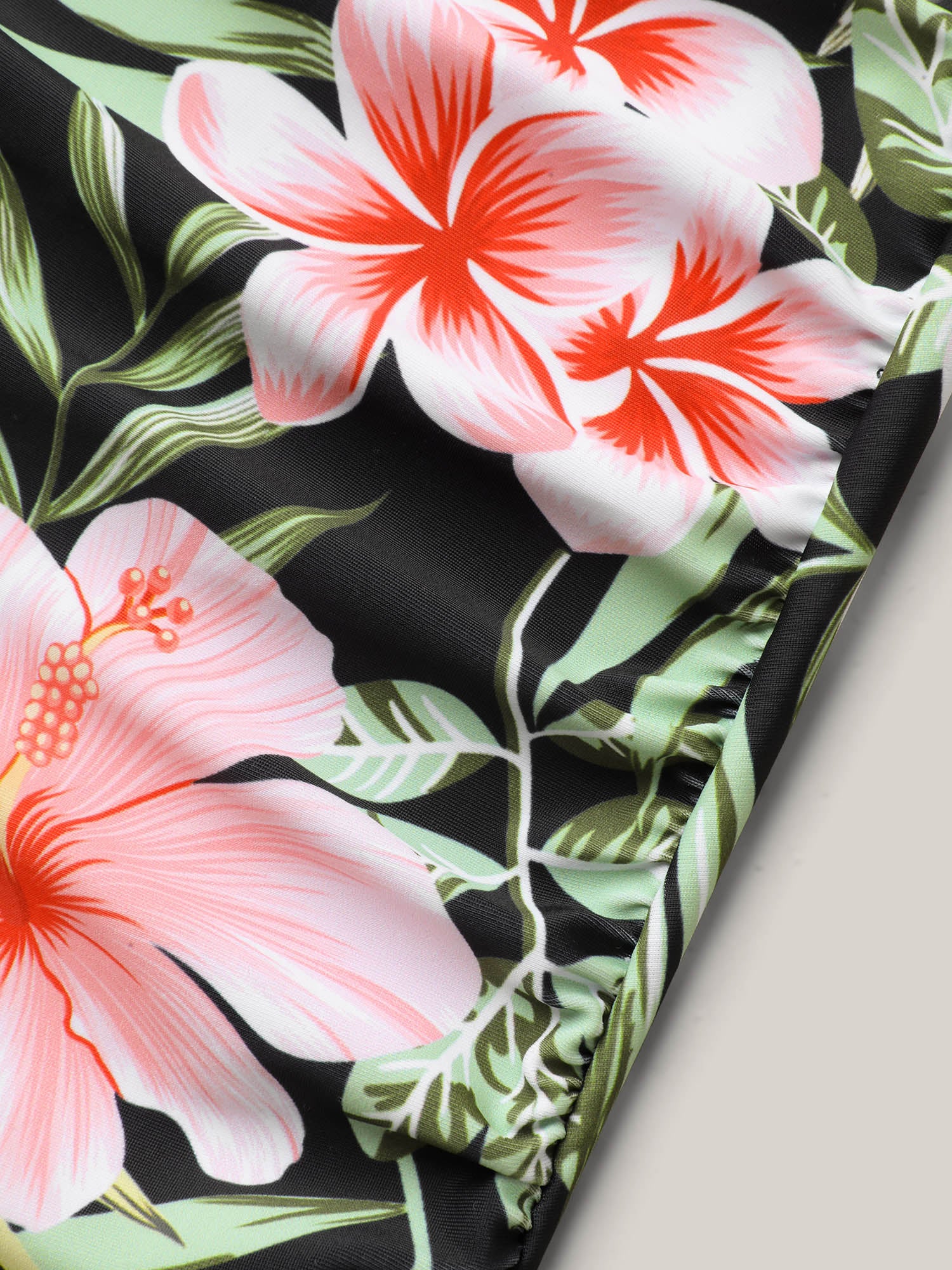 Side Floral Pattern Round Neck Swim Top - Image 7
