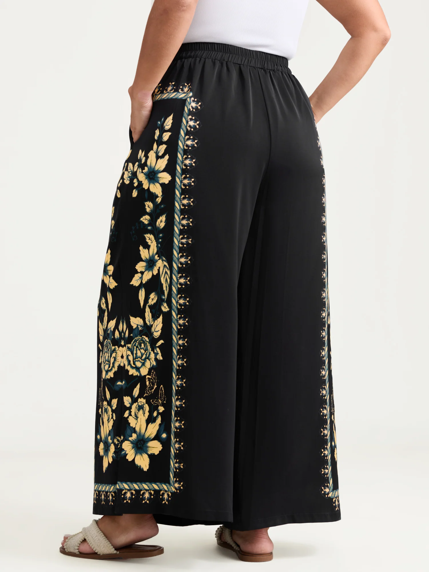 Side Floral Print Wide-Leg Pants - Image 5