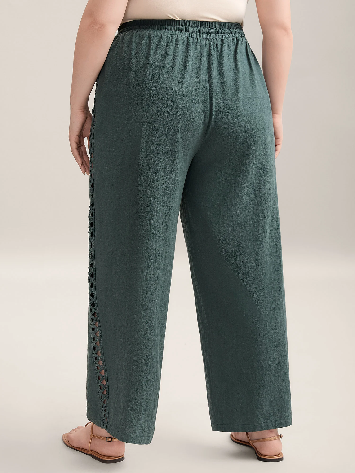 Cotton Side Lace Straight-Fit Plain Pants - Image 6