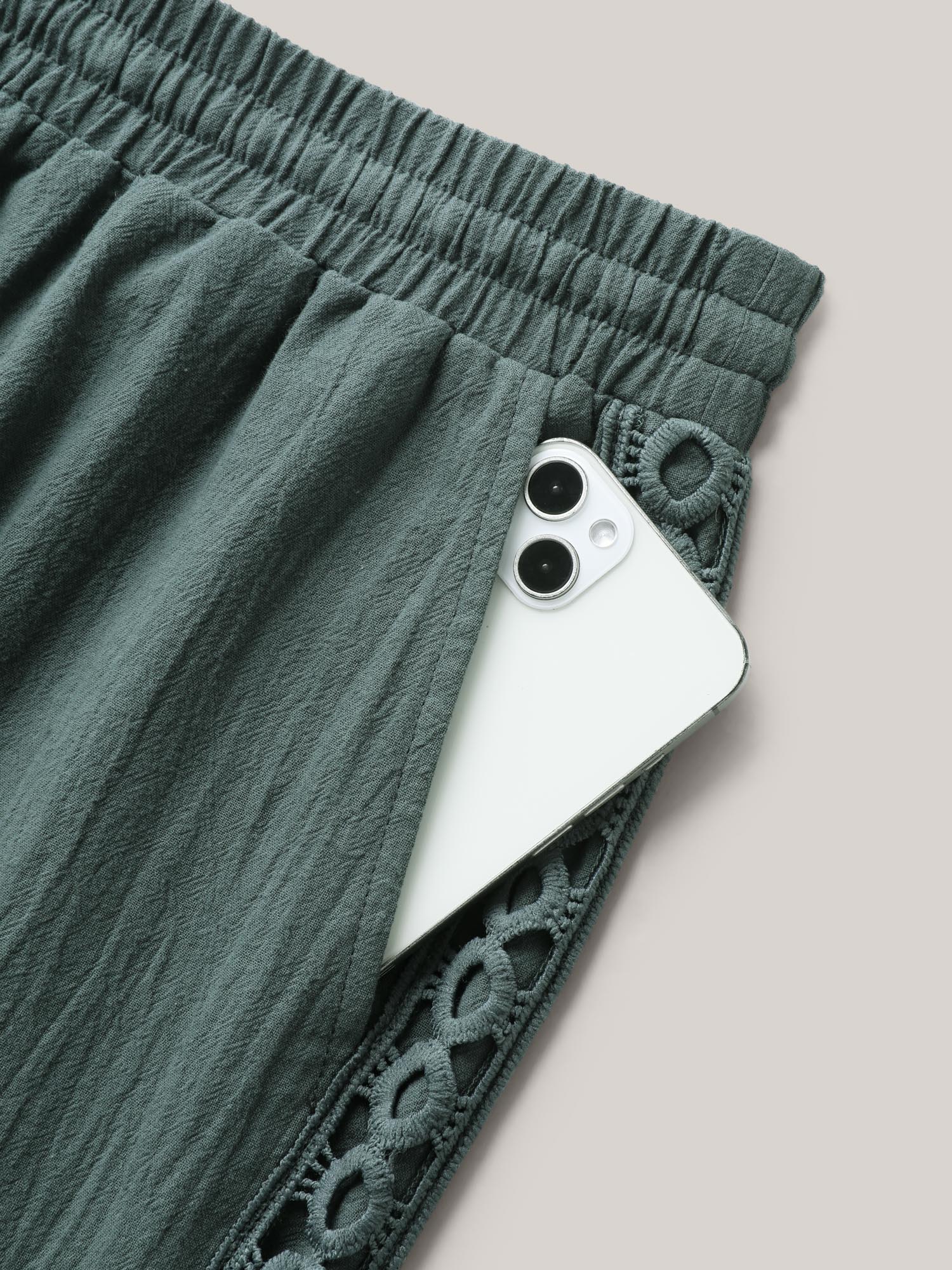 Cotton Side Lace Straight-Fit Plain Pants - Image 7