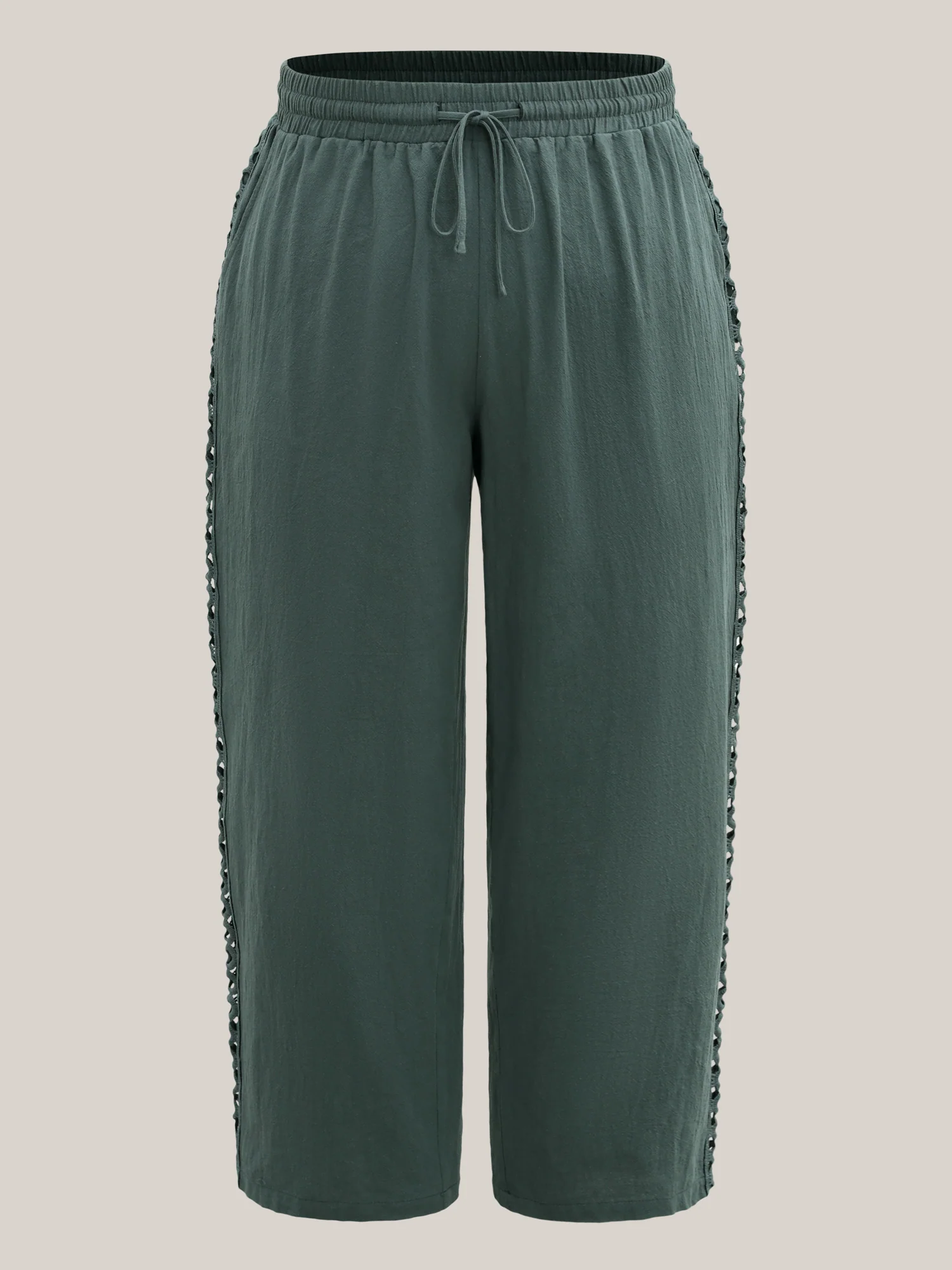 Cotton Side Lace Straight-Fit Plain Pants - Image 9