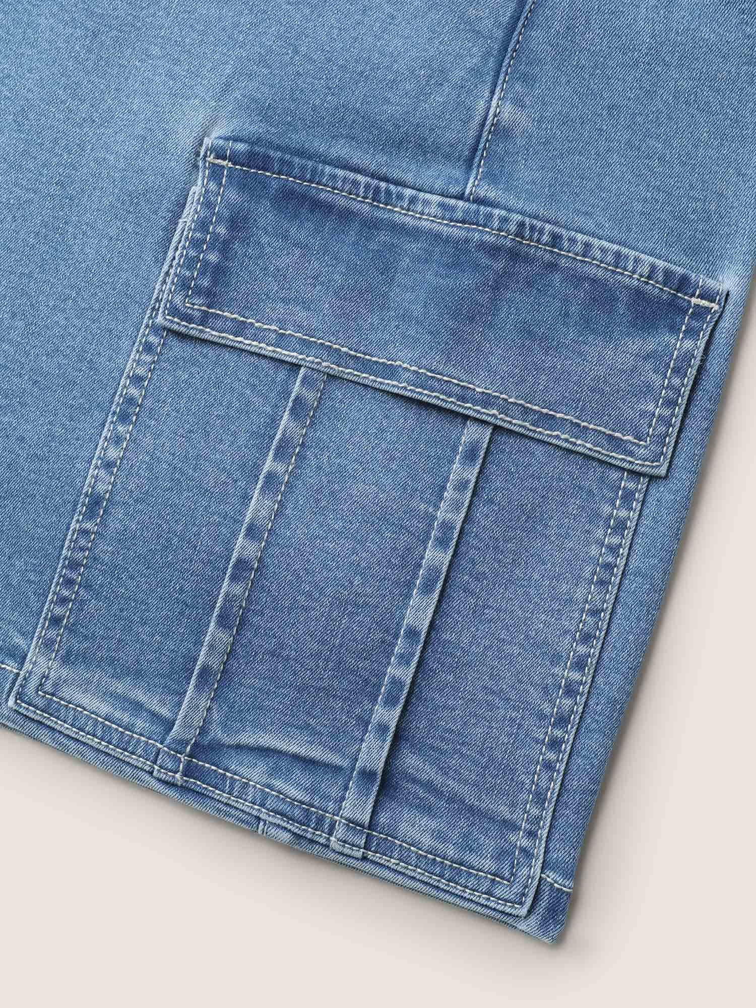 Side Pockets Wide-Leg Denim Shorts - Image 5