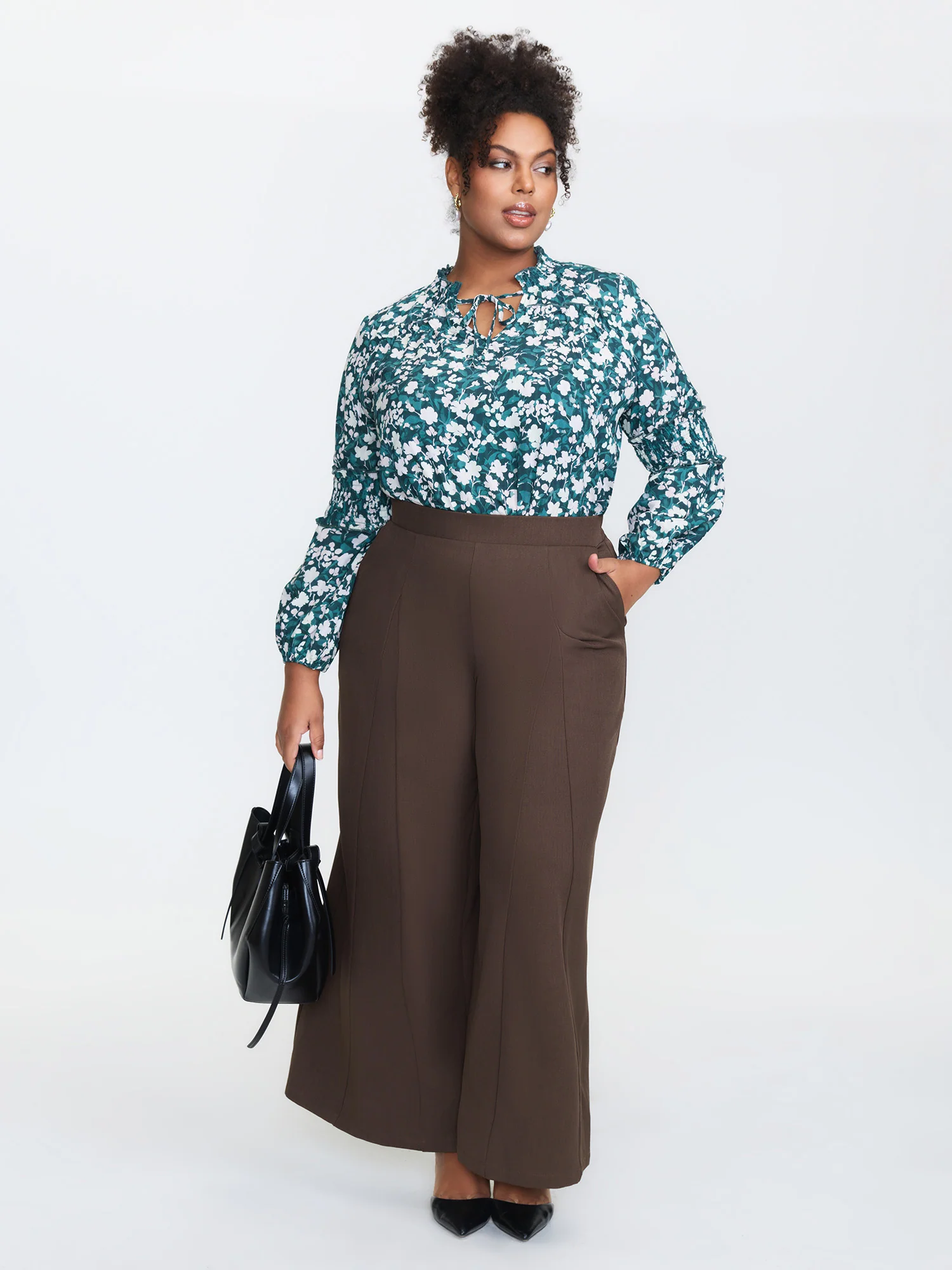 Side Seam Pockets Stretchy Waist Wide-Leg Pants - Image 2