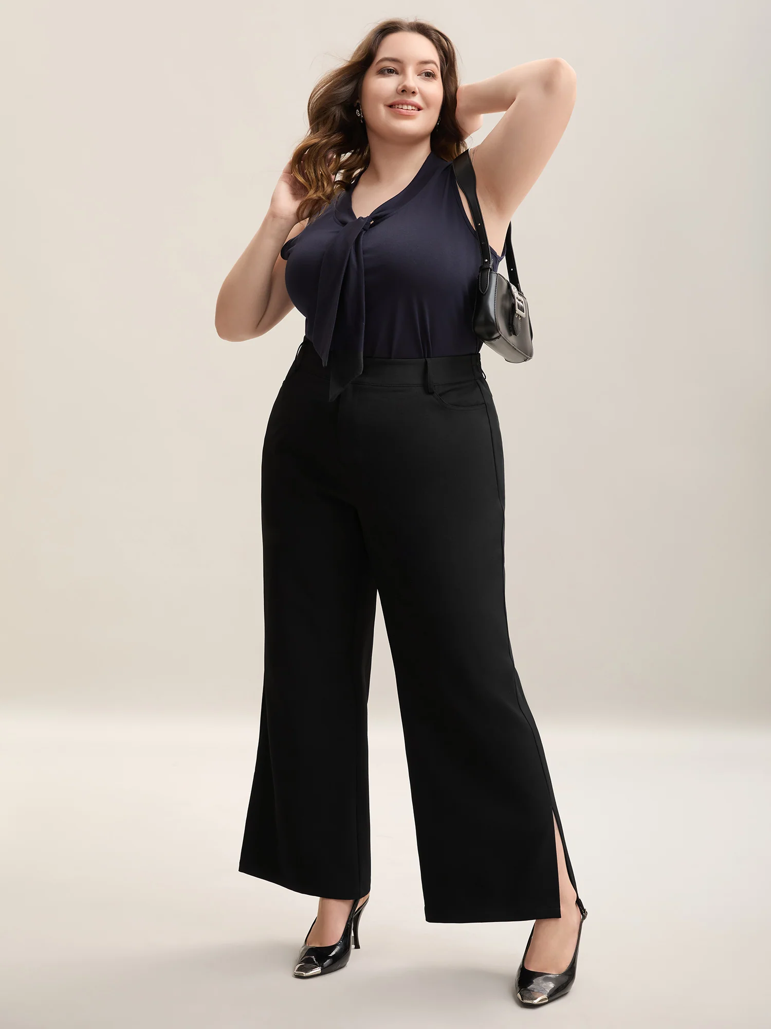 Side Slit Plain Bootcut Pants - Image 2