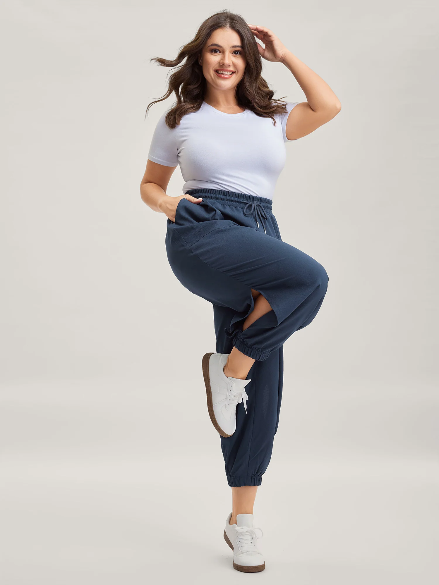 Side Slit Waist-Drawstring Jogger Pants - Image 2