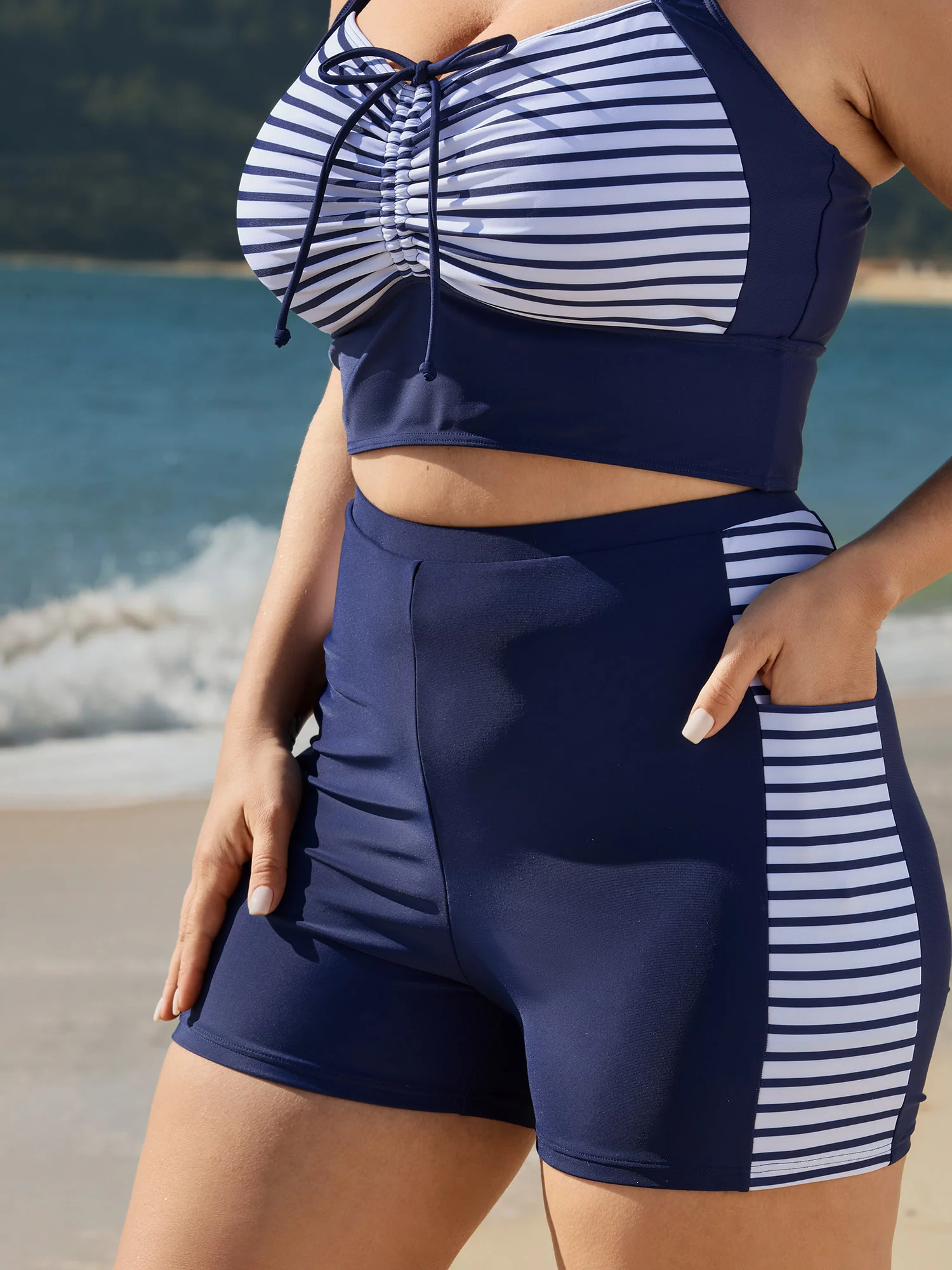 Side Striped Print Pockets Swim Shorts - Image 3