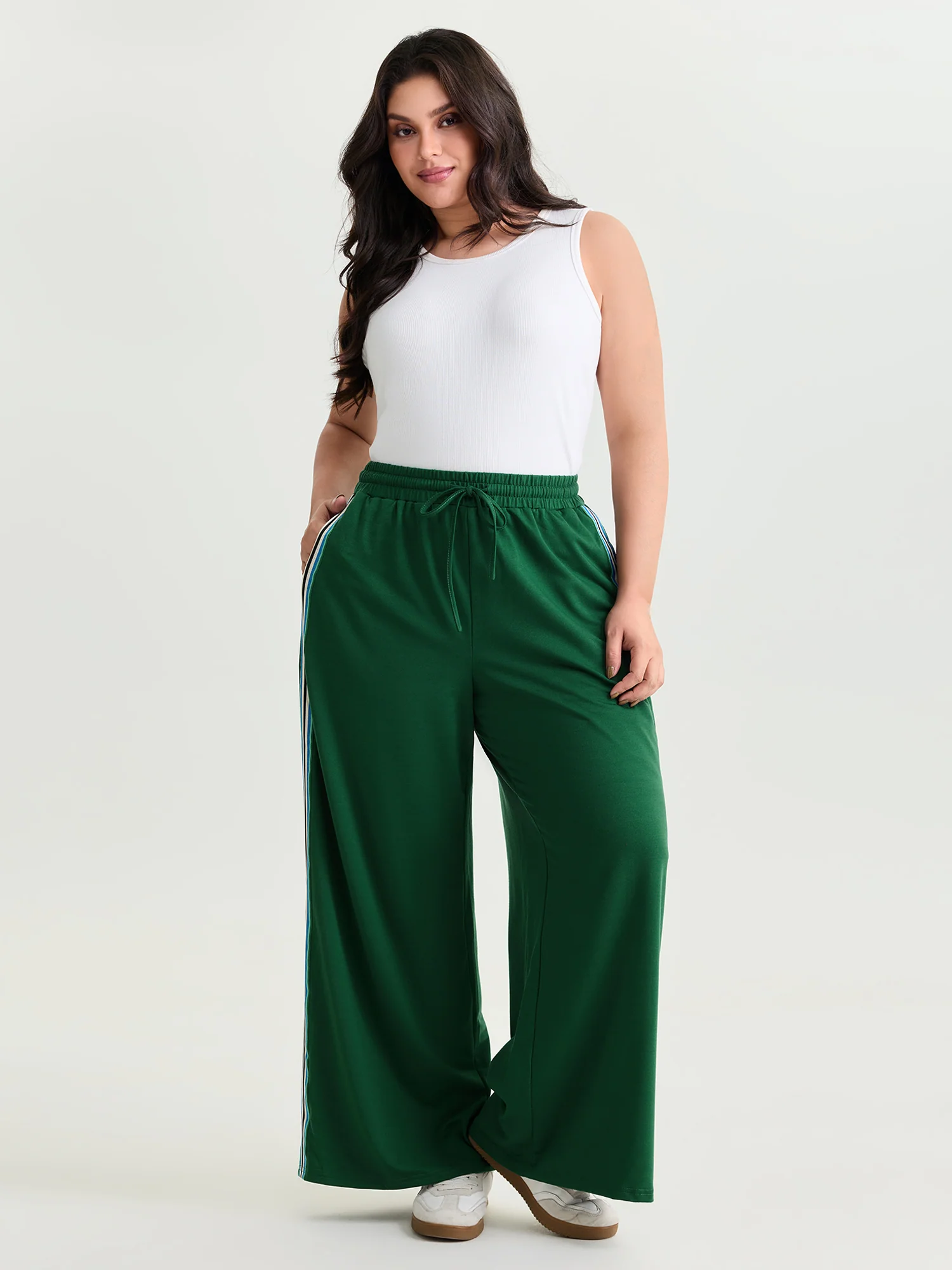 Side Striped Stretchy Waist Track Pants - Image 2