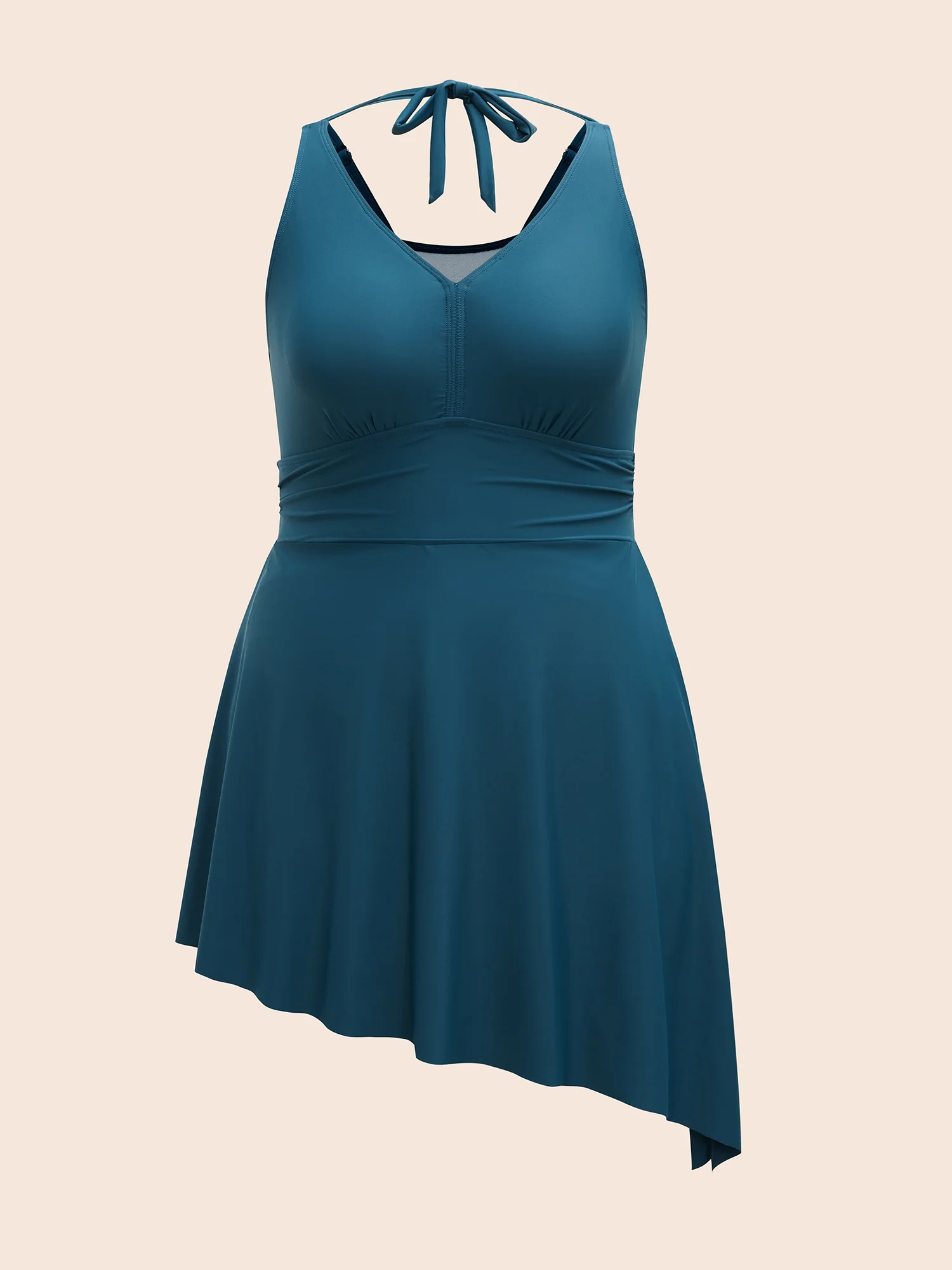 Side-Tie Halter Neck Pockets Swim Dress - Image 6