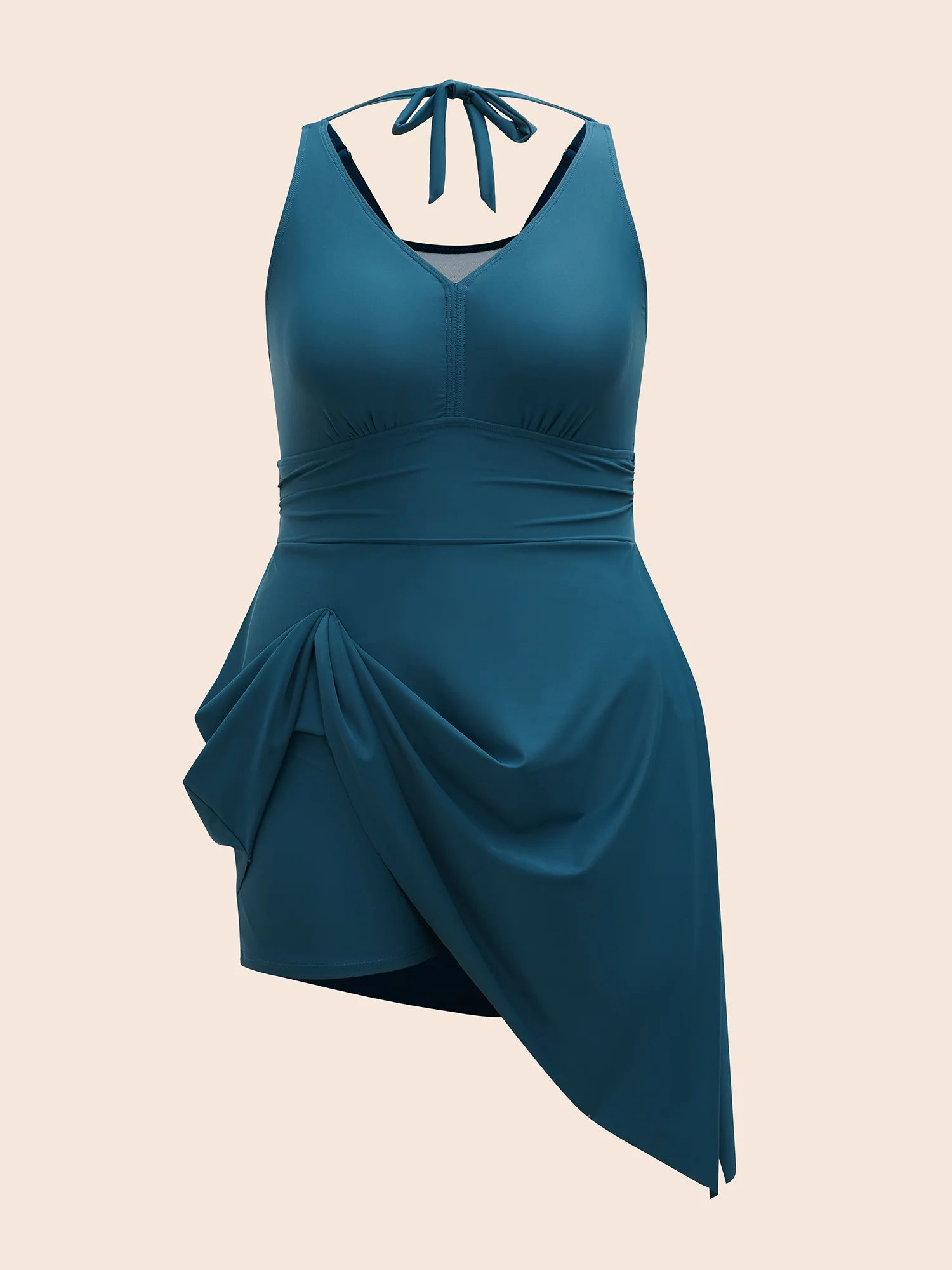 Side-Tie Halter Neck Pockets Swim Dress - Image 9